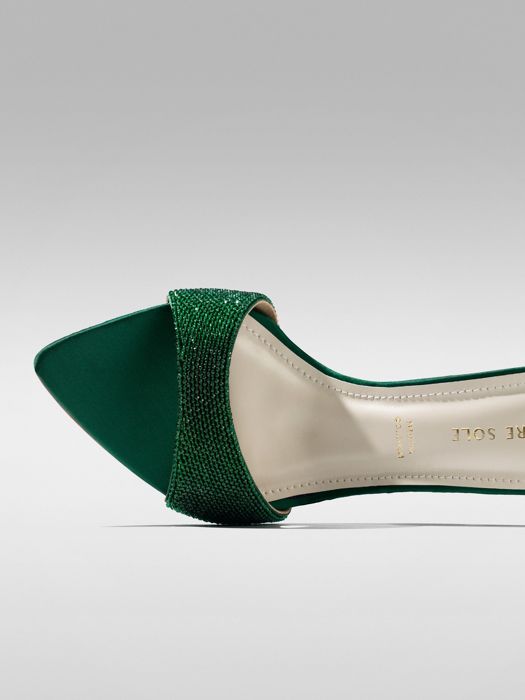 Green Crystal Embellished Kitten Heel Mule
