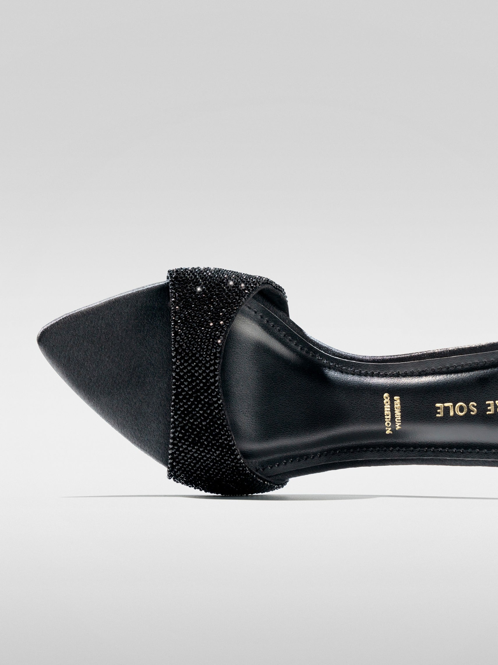 Black Crystal Embellished Kitten Heel Mule