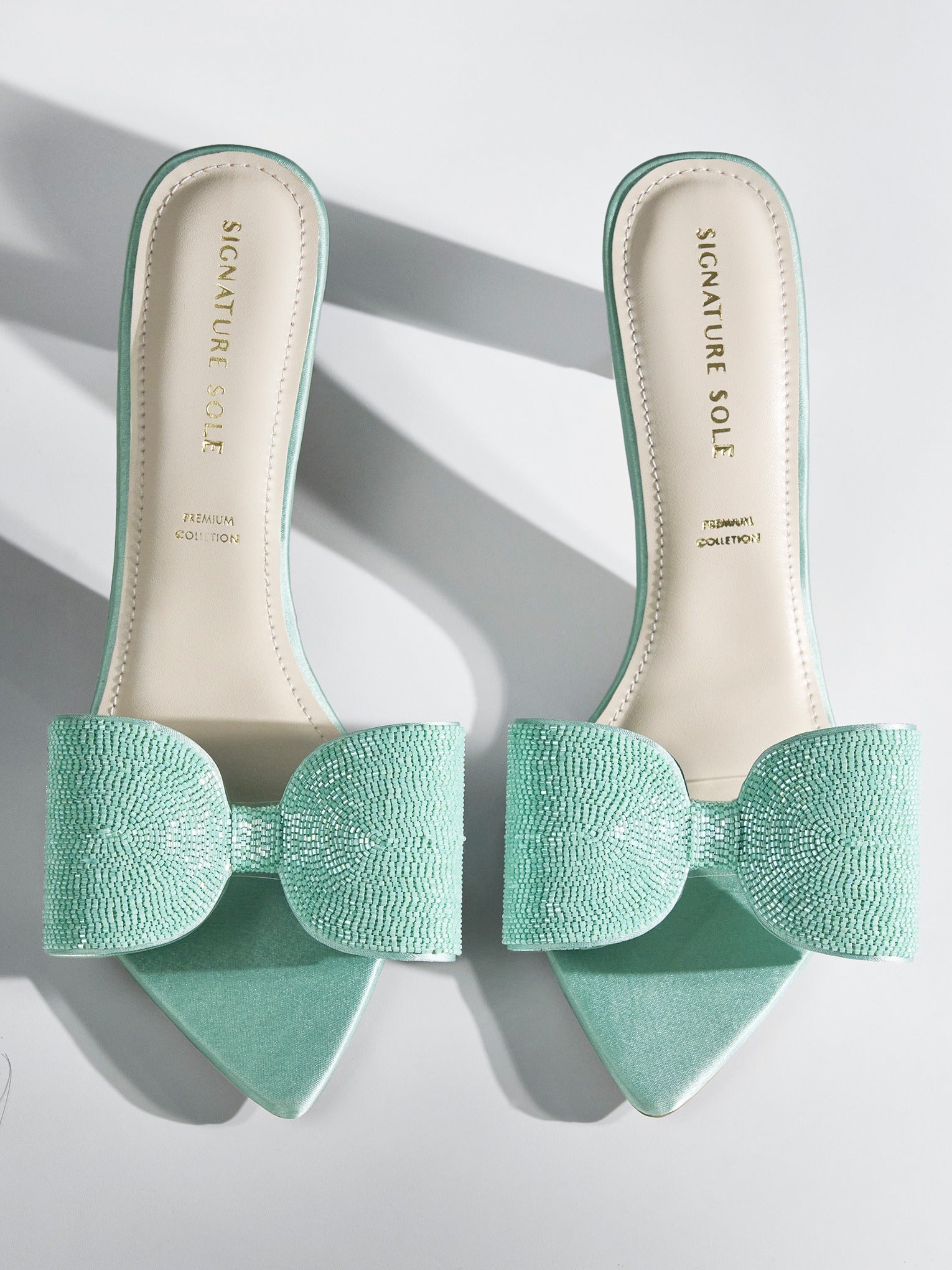 Mint Crystal Bow transparent Kitten Heel