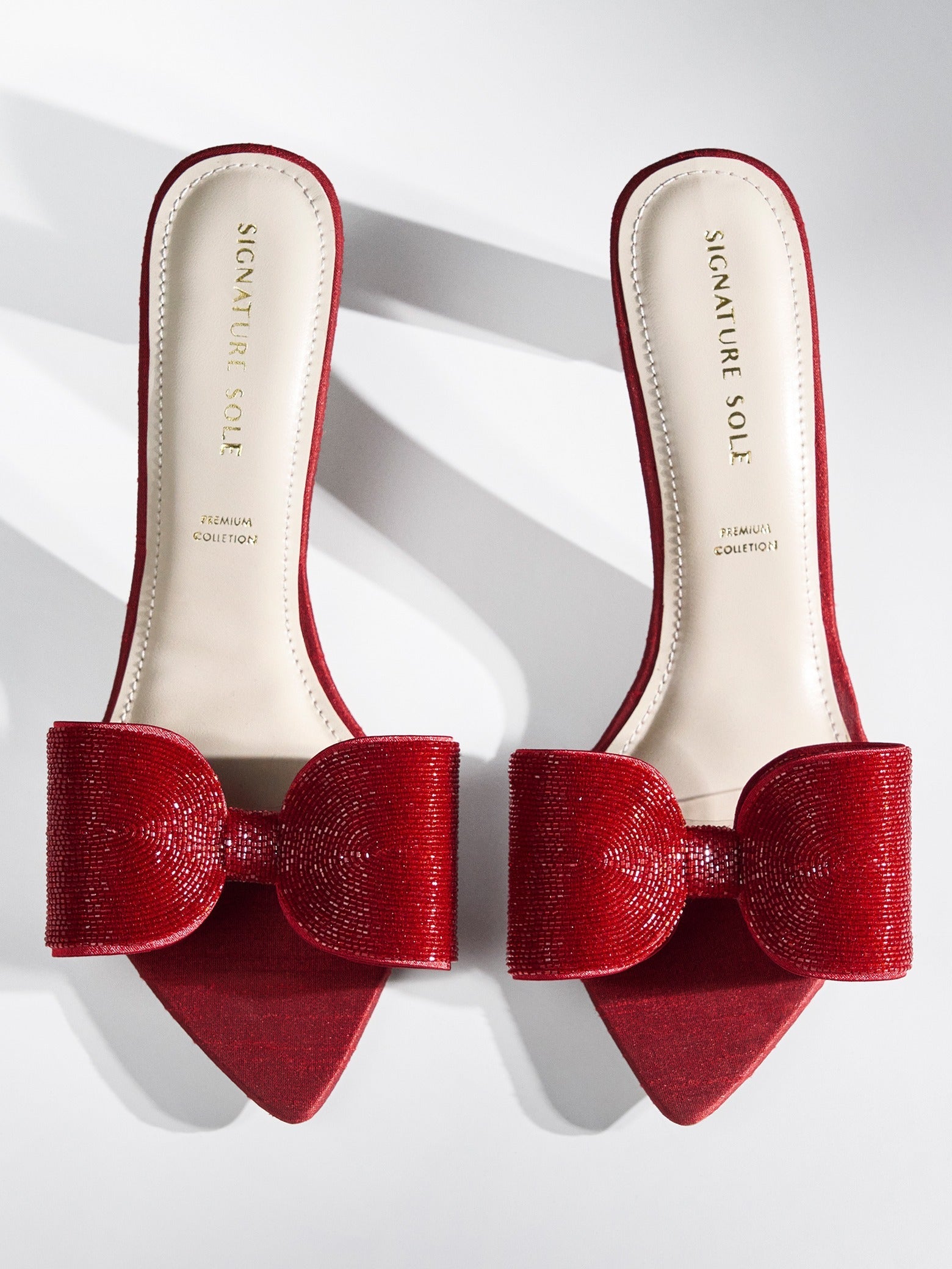 Red Crystal Bow Satin Kitten Heel