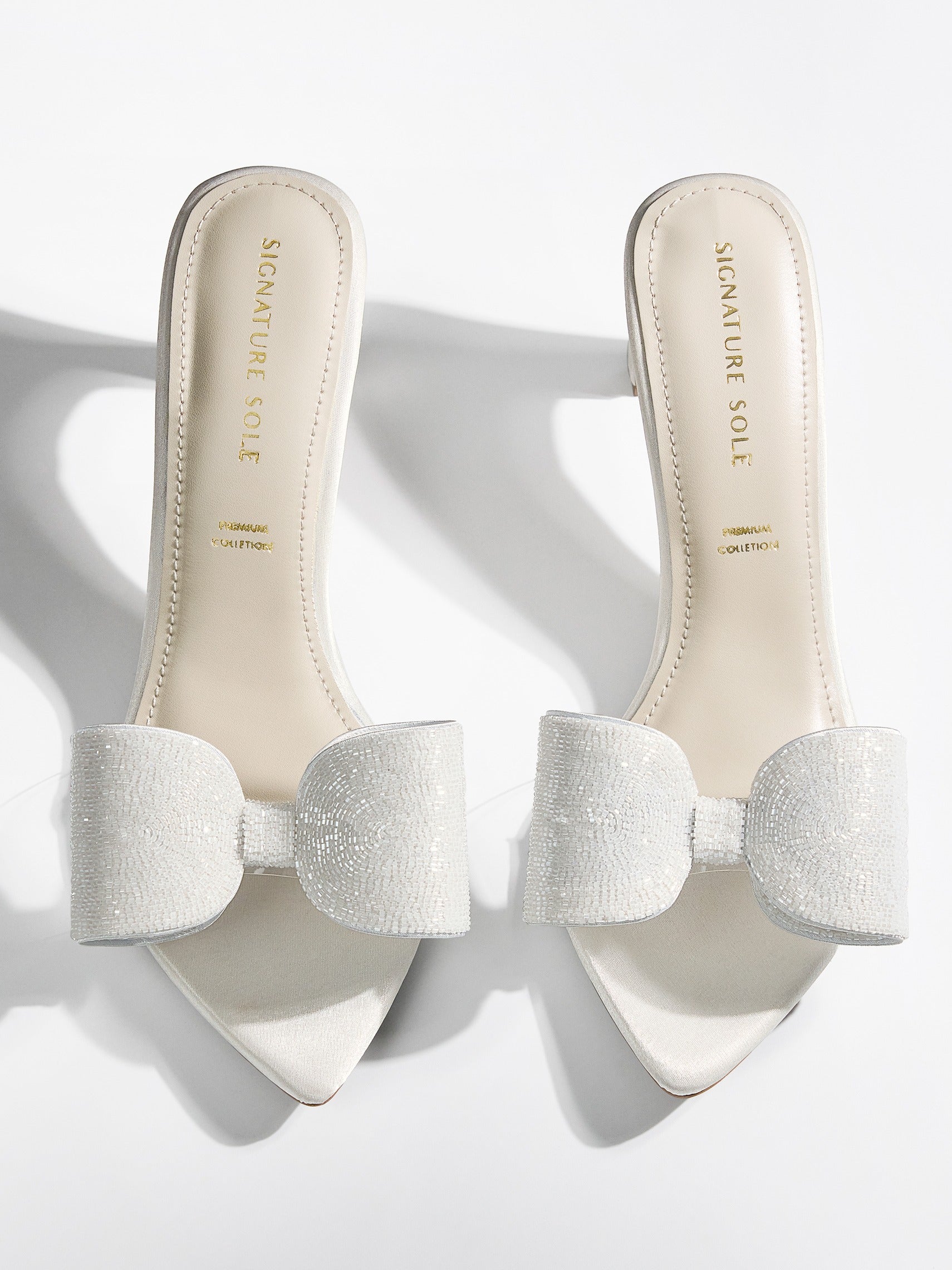 White Crystal Bow Bridal Kitten Heel