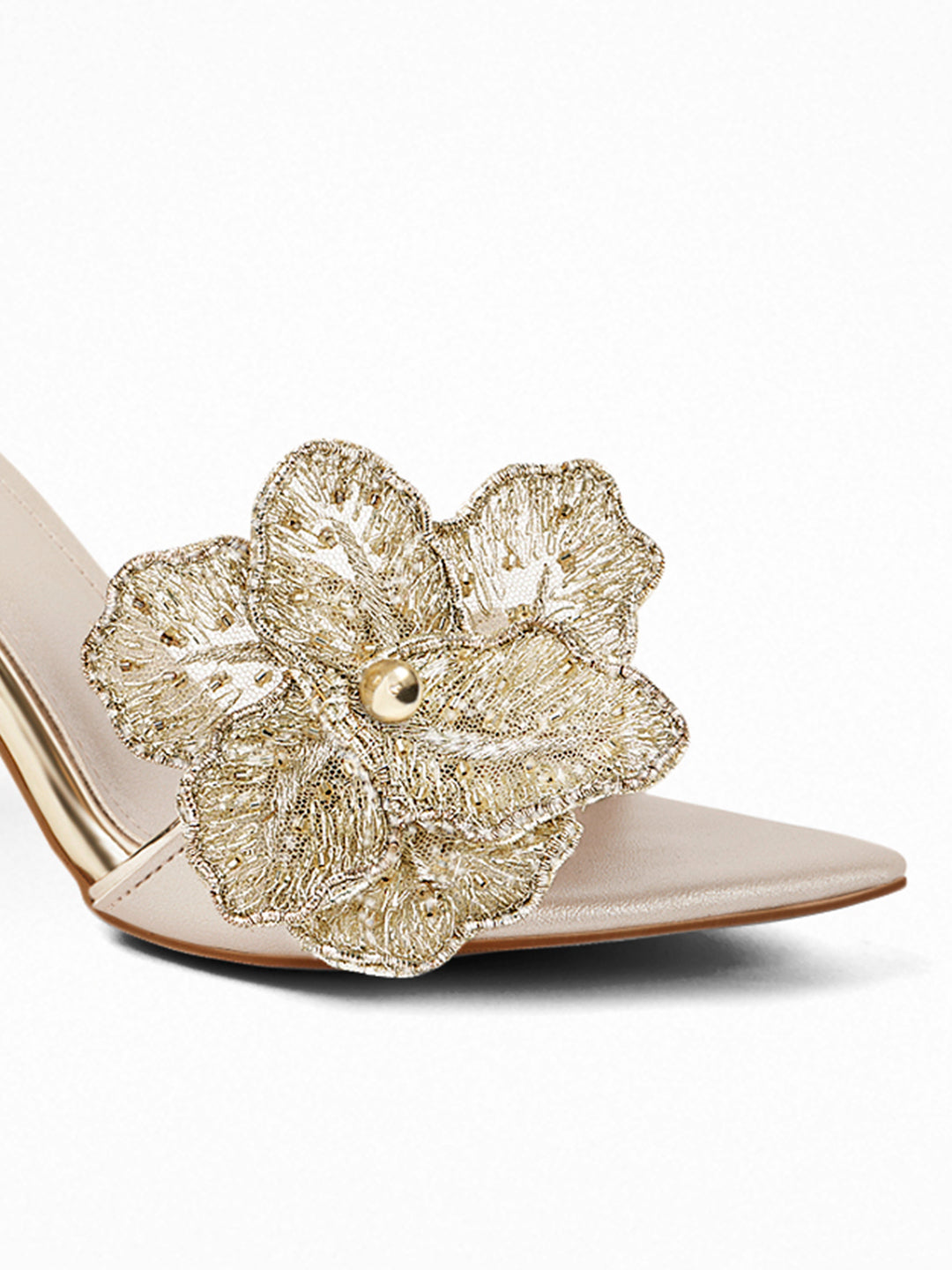 Gold Flower Heel Mule