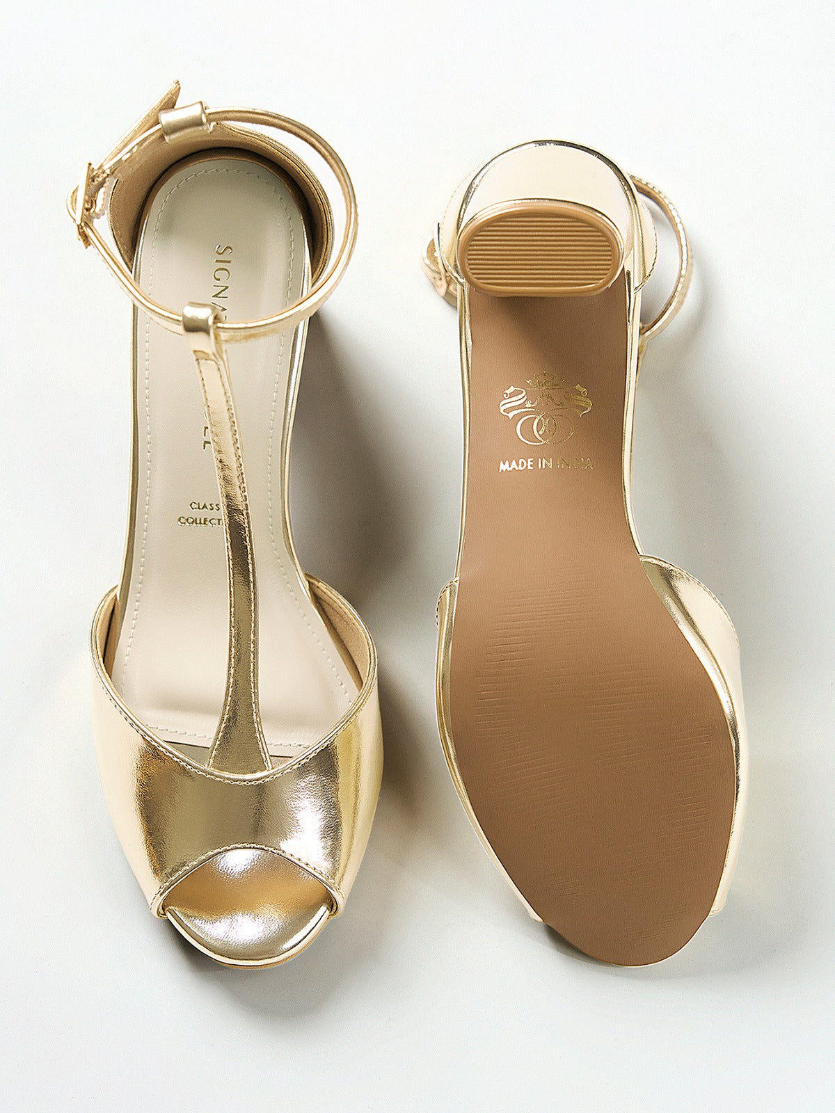 Gold wedge T-strap Block Heel