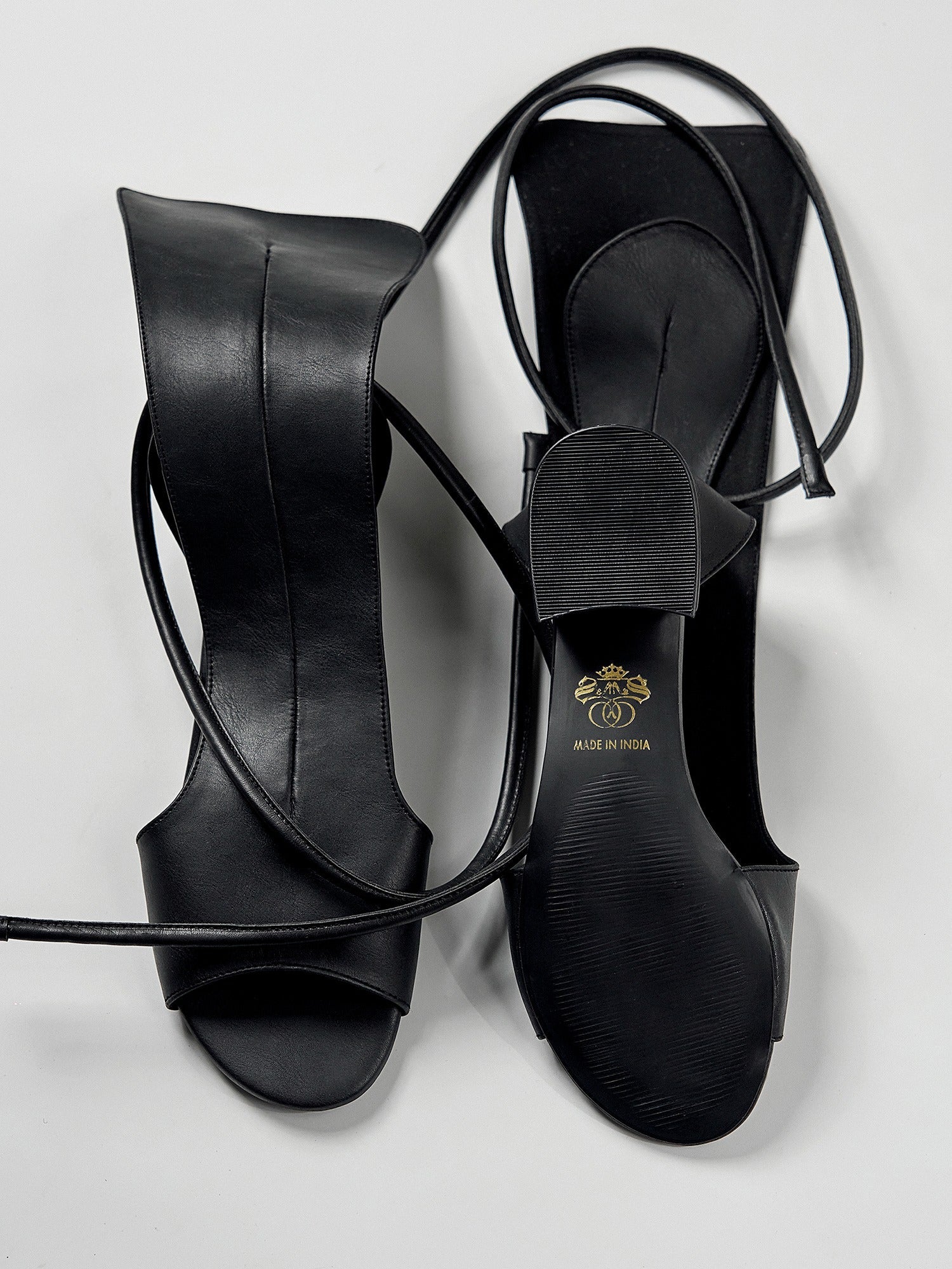 Black Leather Gladiator Block Heel