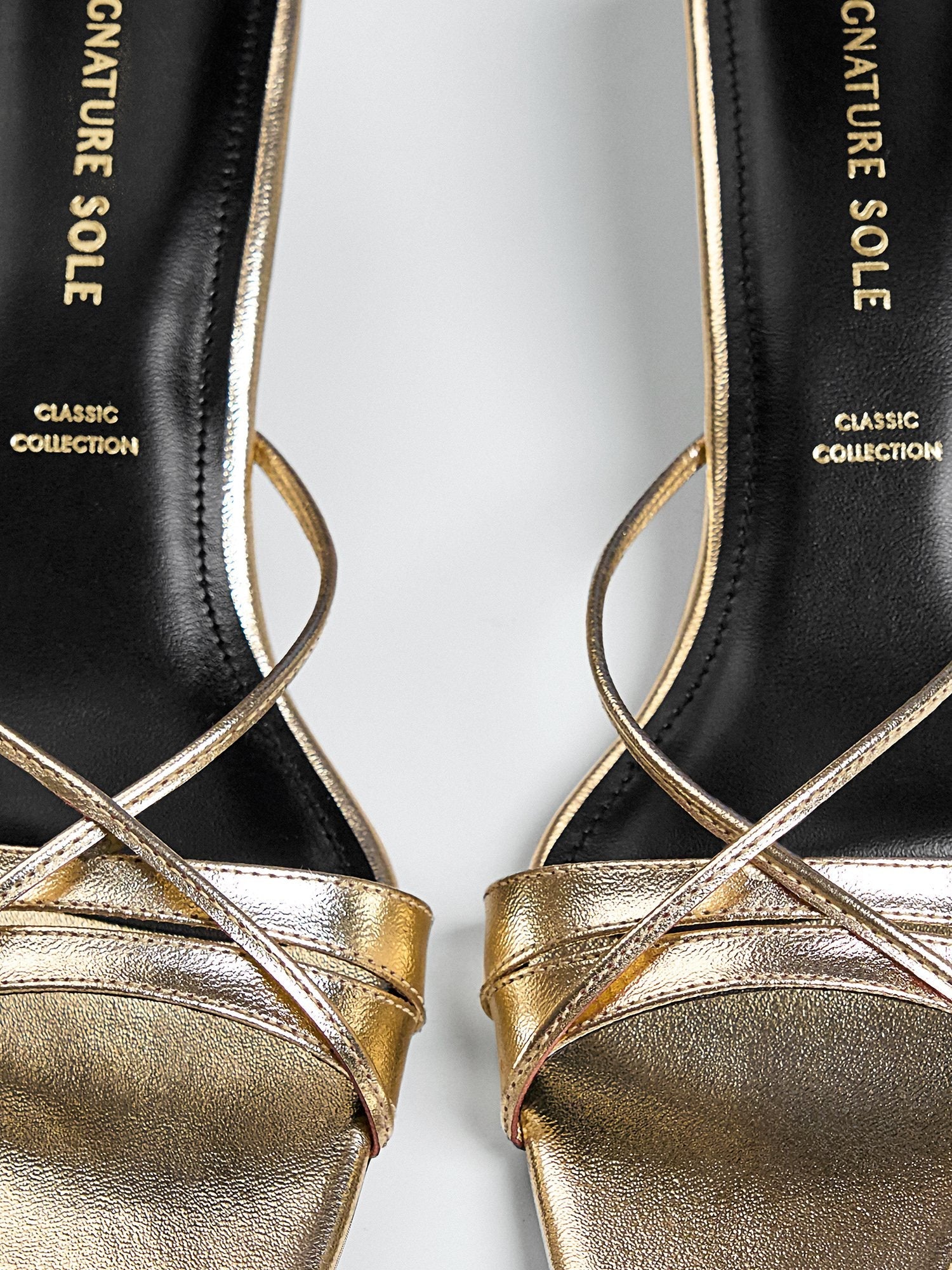 Gold Metallic Ankle Wrap Block Heel