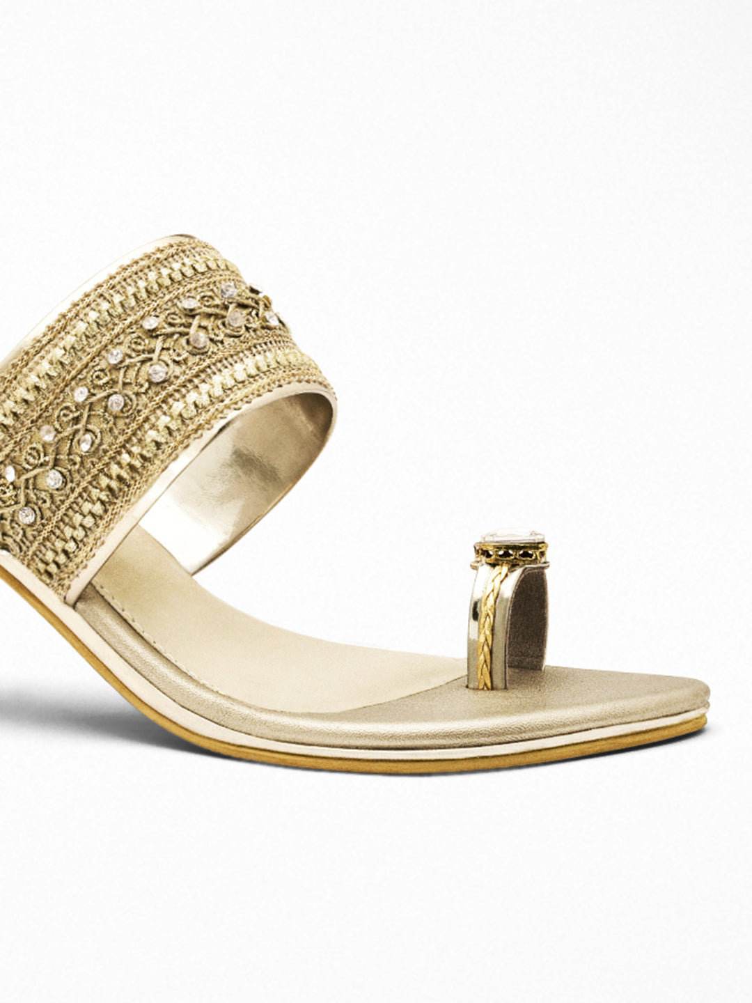 Gold Zardozi Block Heel Sandal