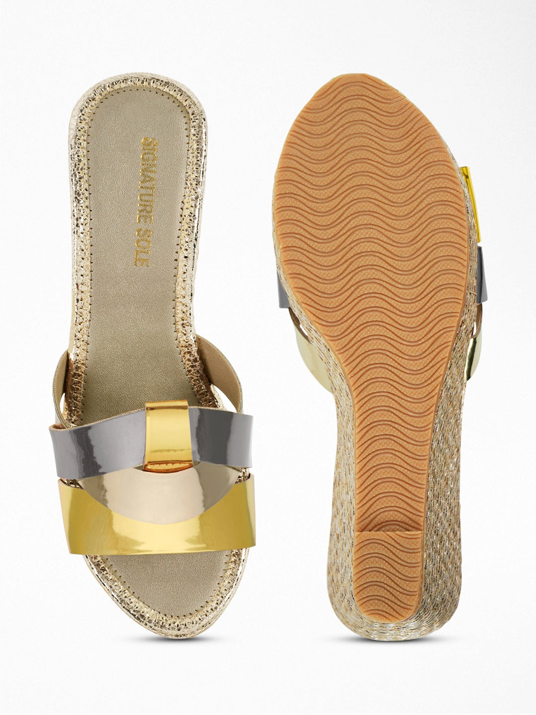 Gold Silver wedge Wedge Mule