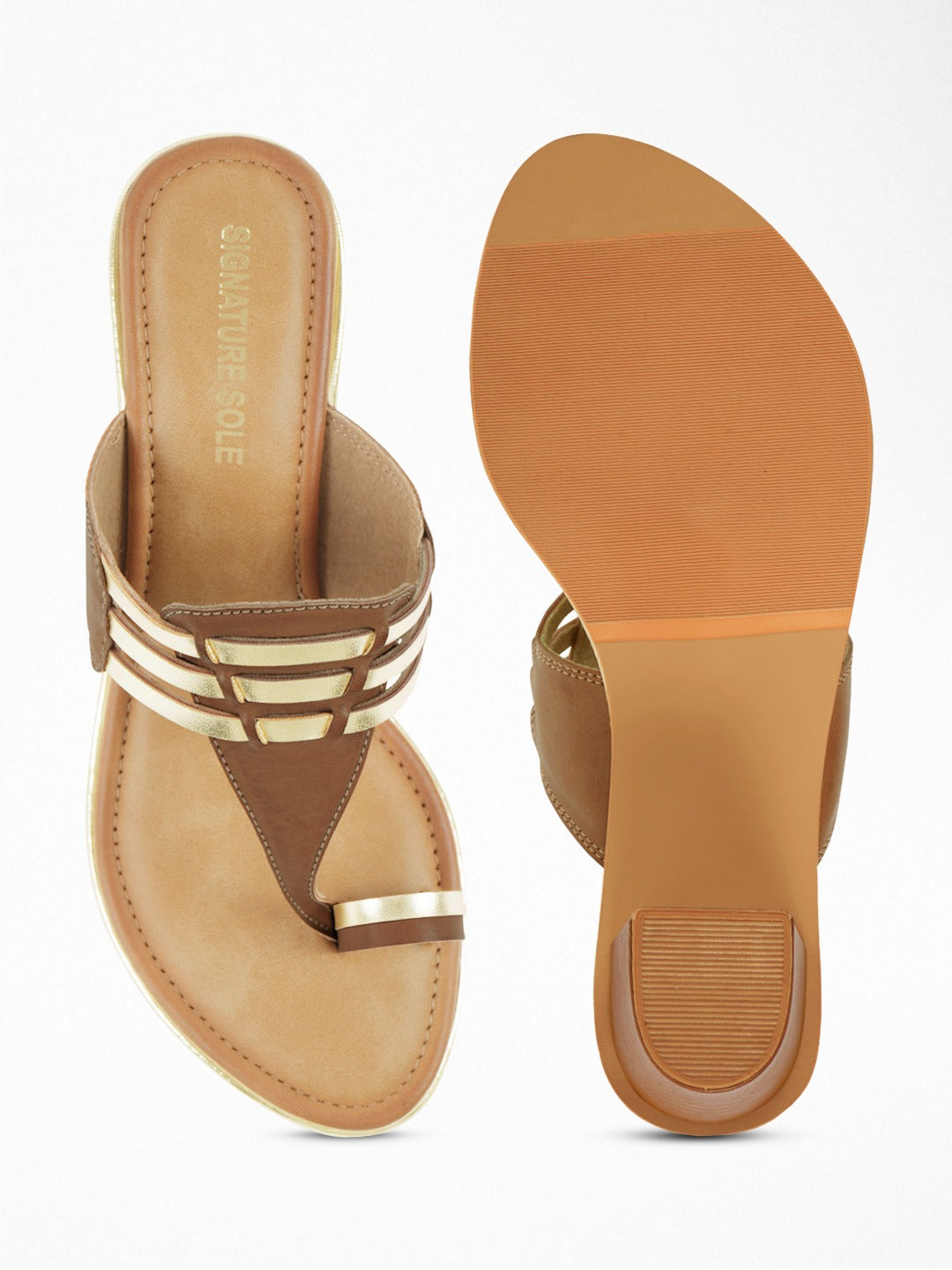 Tan Scallop Block Heel Sandal