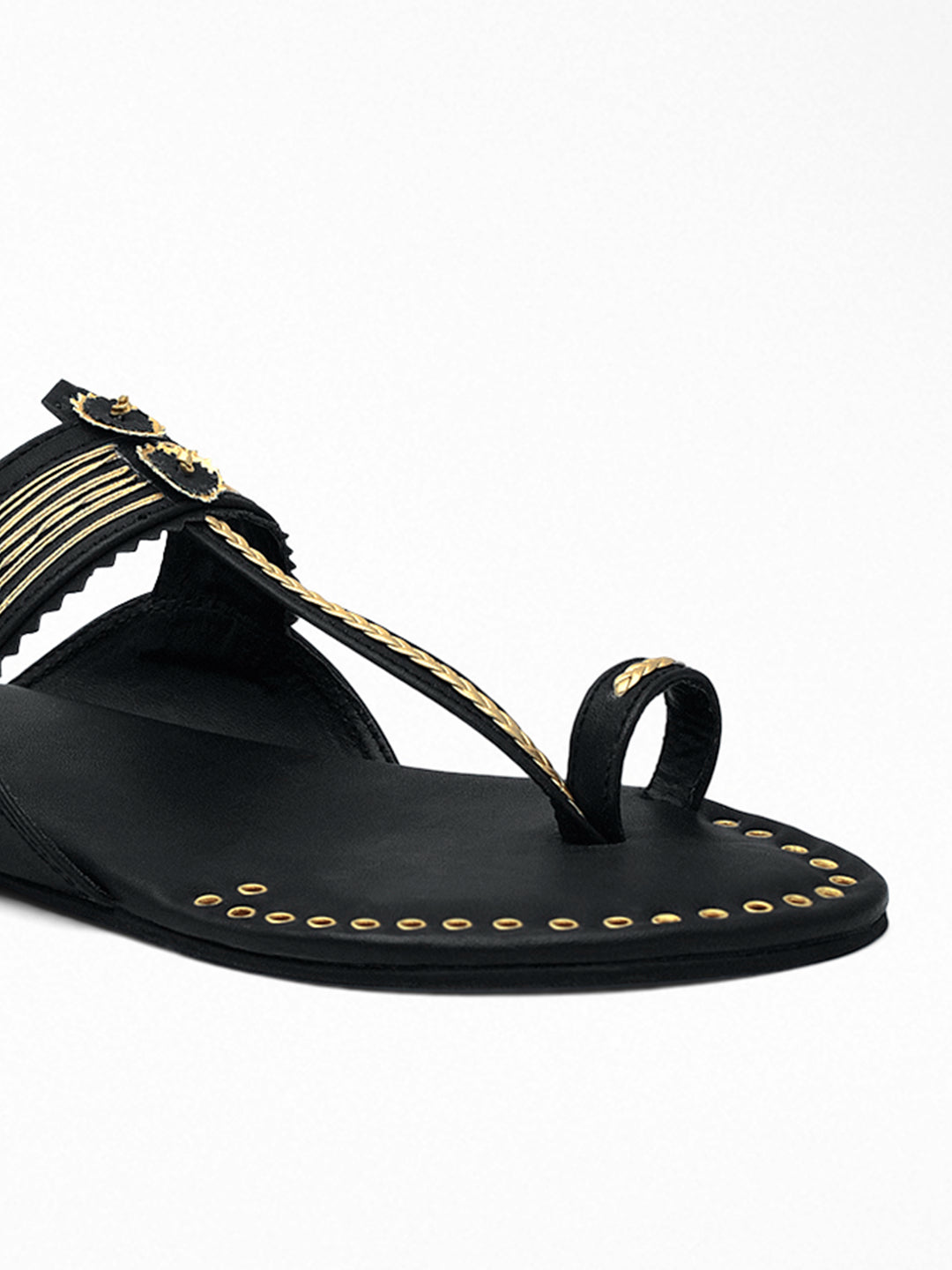 Black Gold Ethnic Flat Sandal