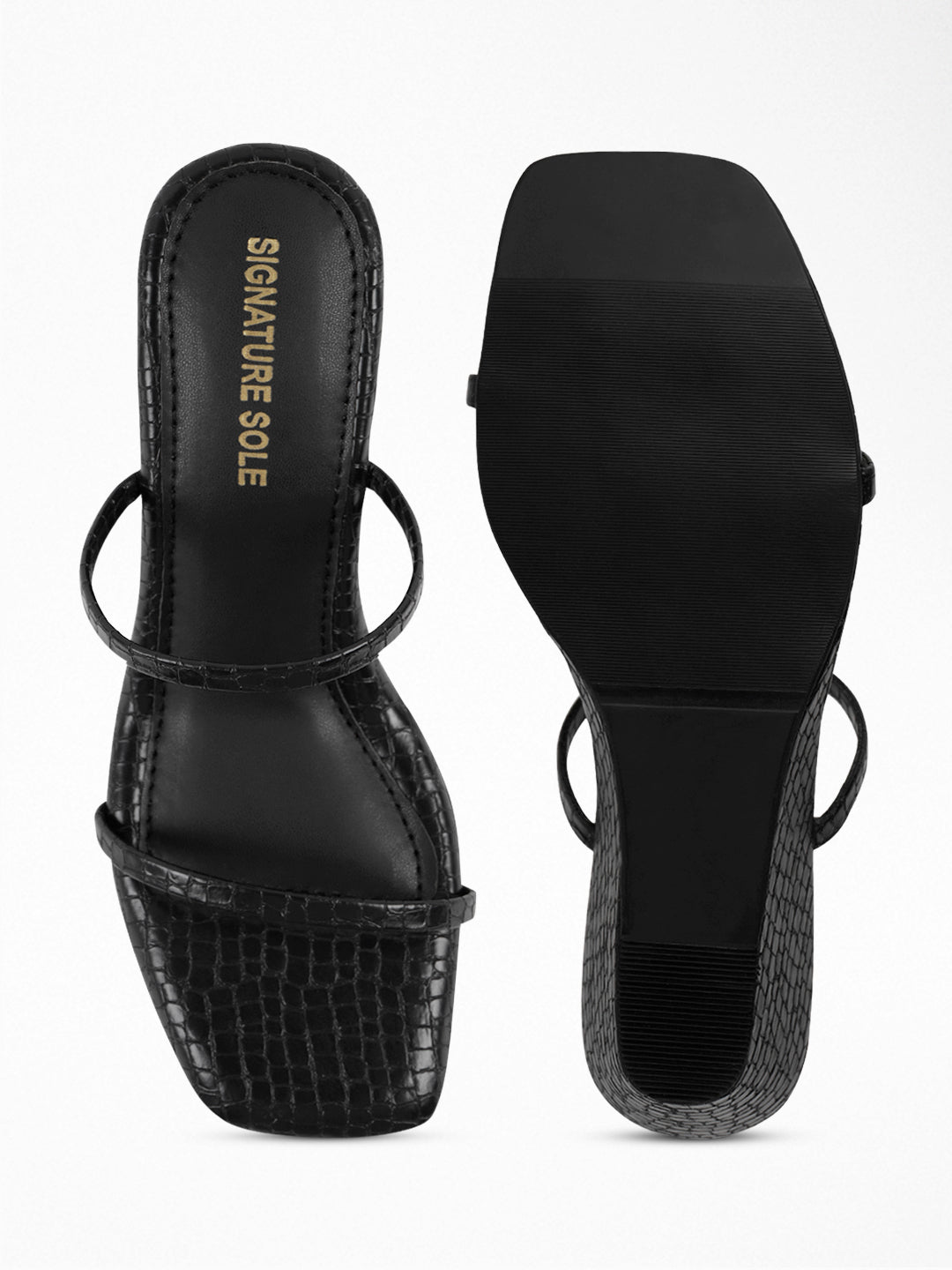 Black Croc Wedge Mule