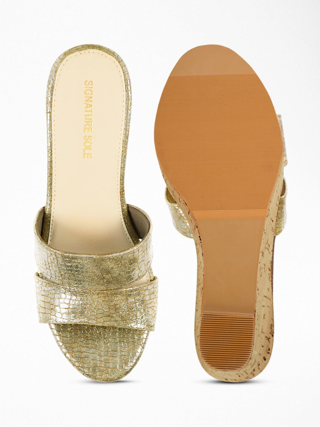 Gold Croc Cork wedge Wedge