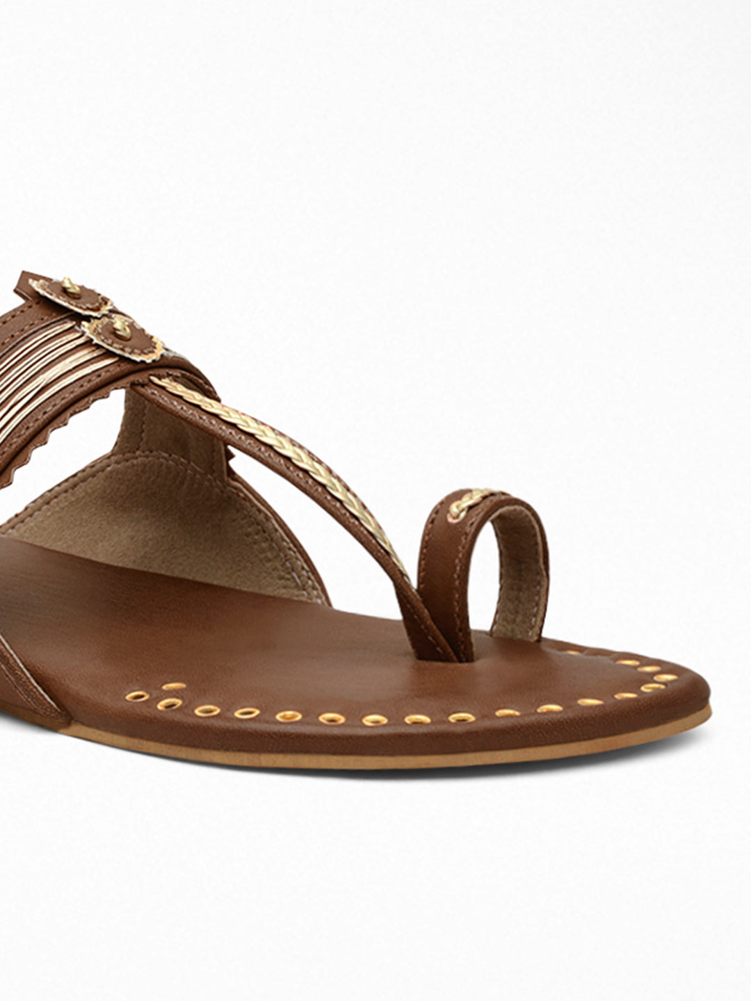 Tan Gold Ethnic Flat Sandal