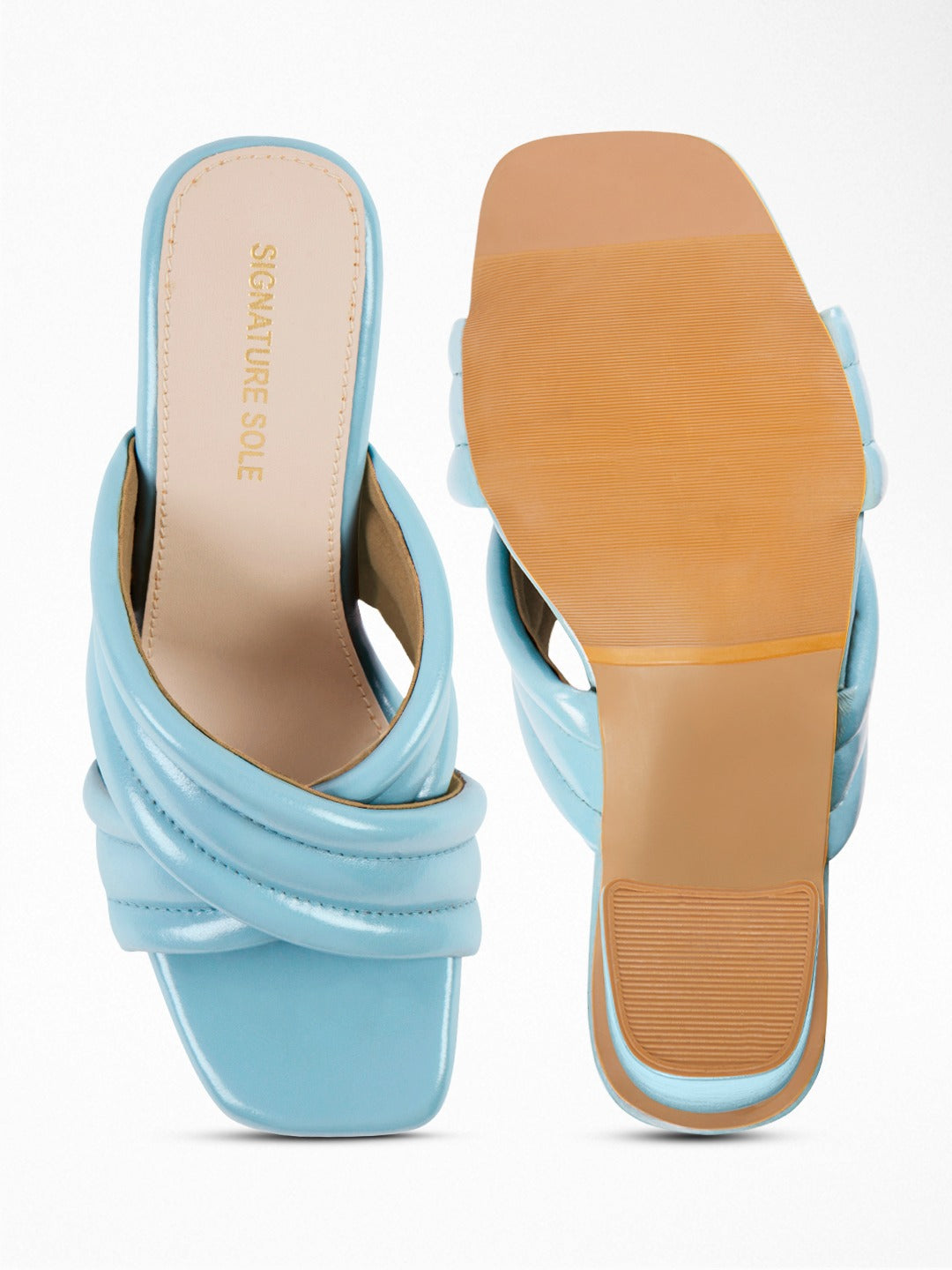 Blue Padded Cross-Strap Block Heel