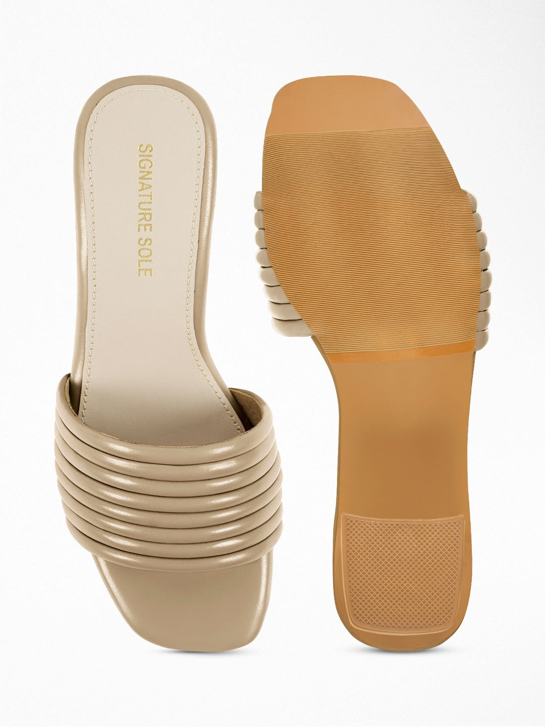 Nude Pleated Block Heel Mule