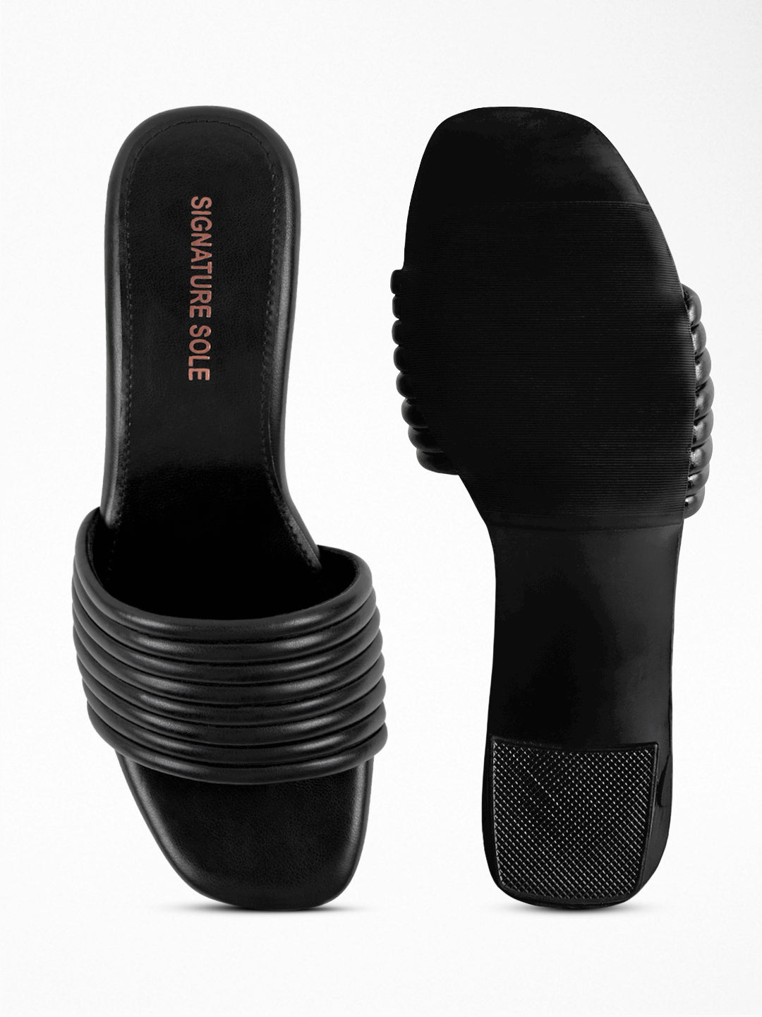 Black Pleated Block Heel Mule