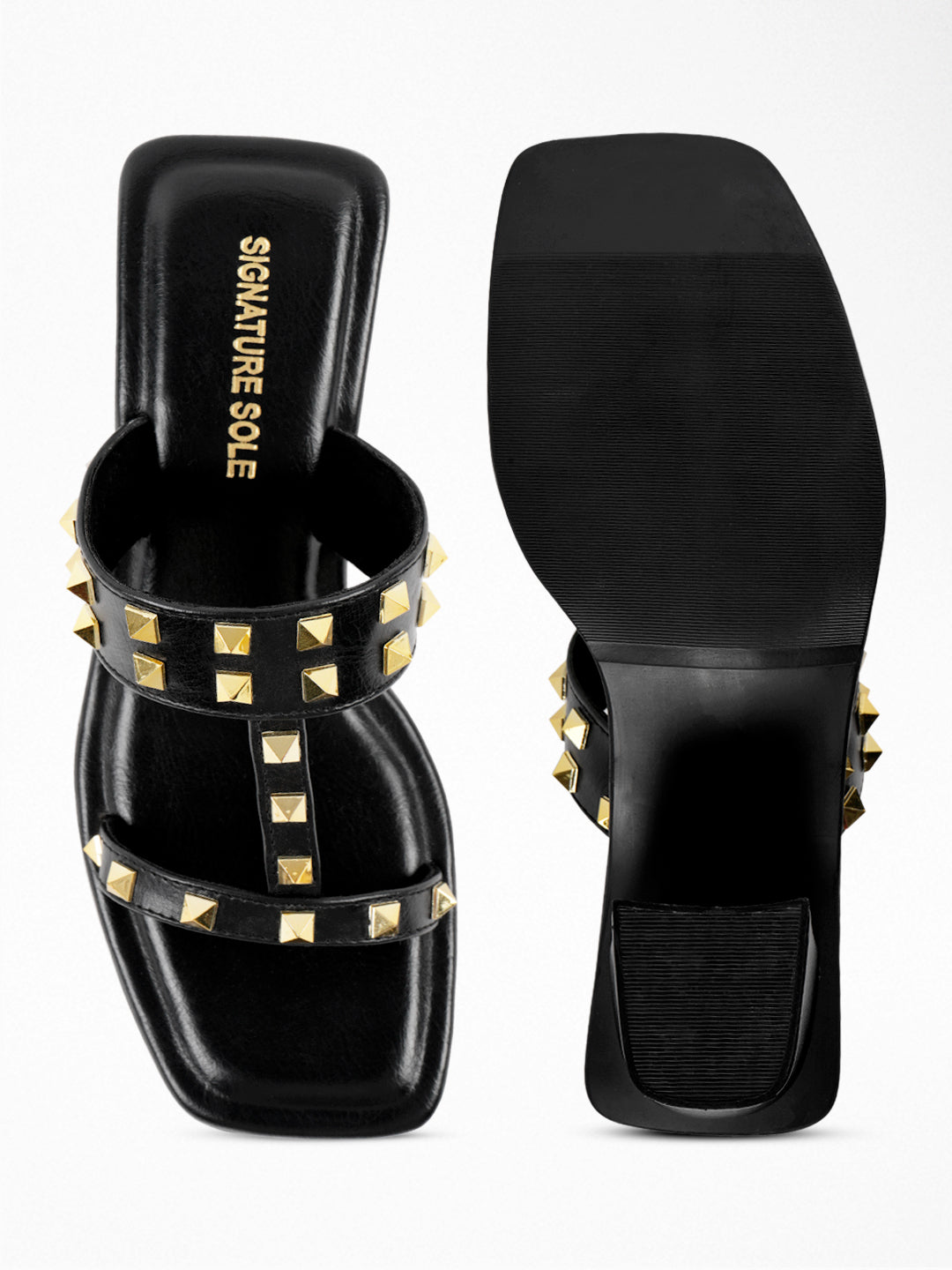 Black Gold Stud Block Heel Mule