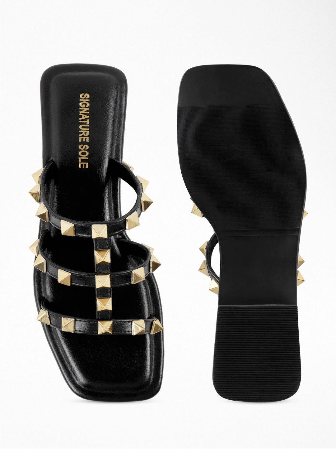 Black Gold Stud Flat Slide Sandal