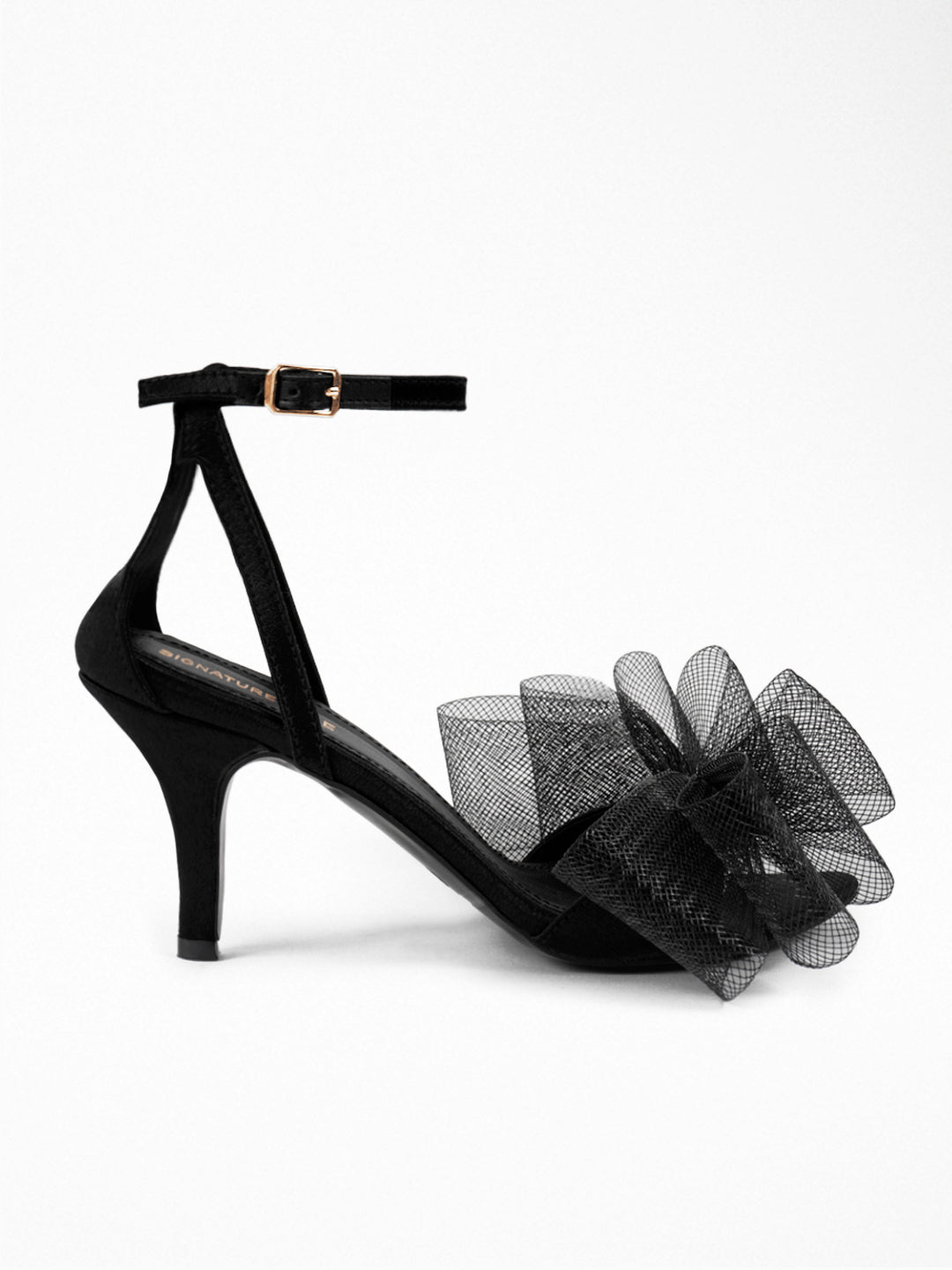 Black Tulle Ruffle Heel Sandal