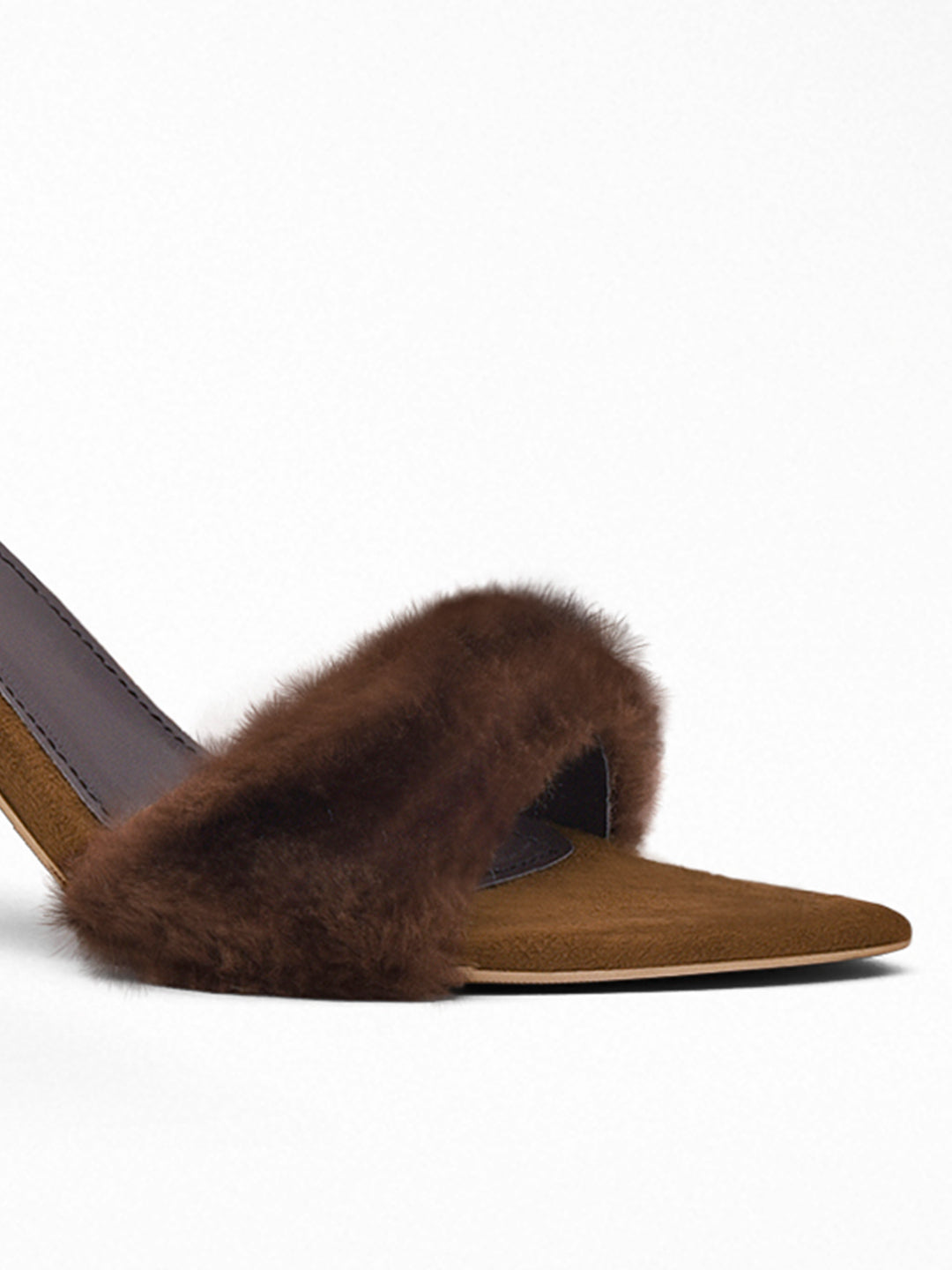 Brown Faux Fur heels Mule