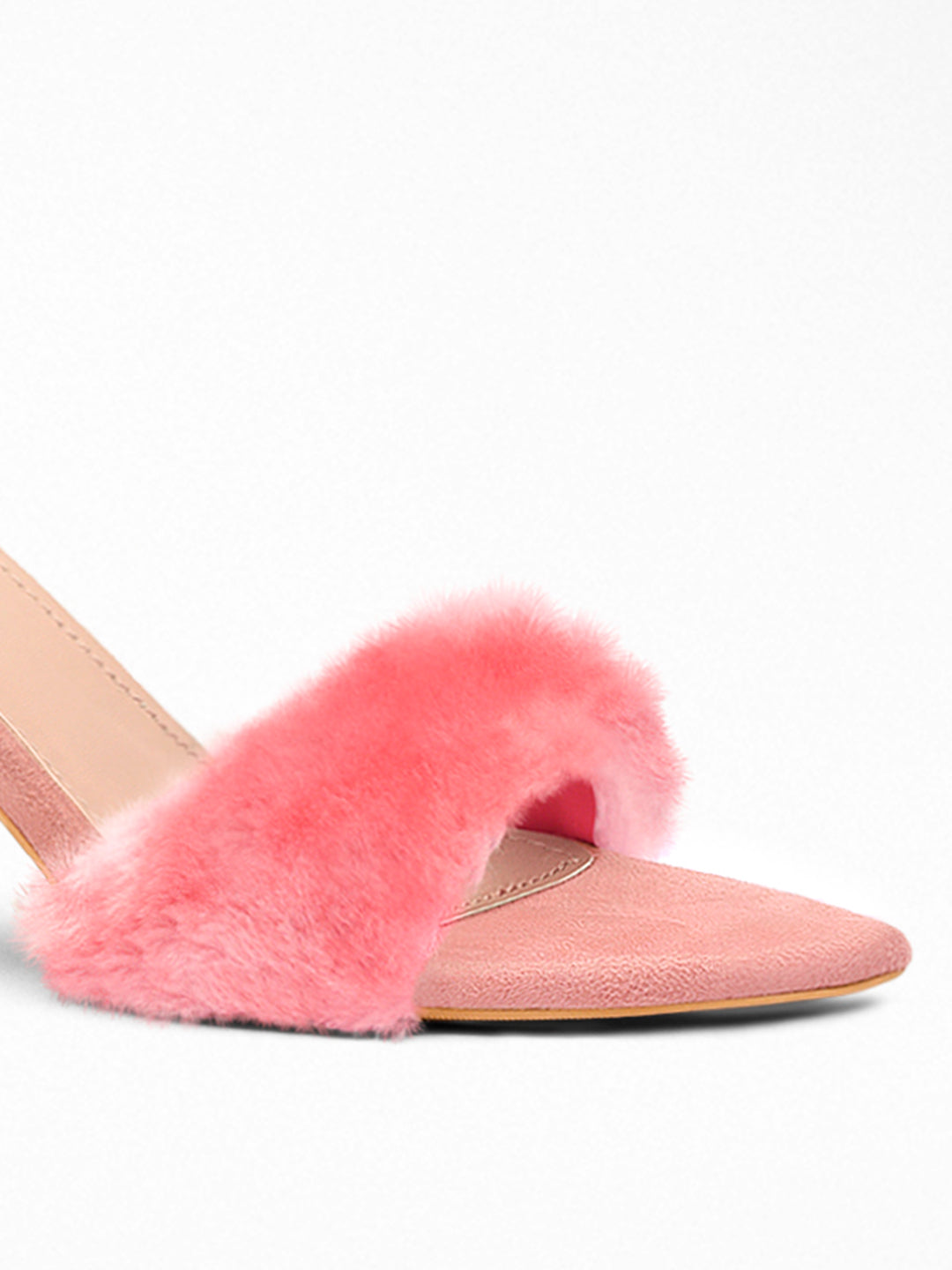 Pink Faux Fur heels Mule