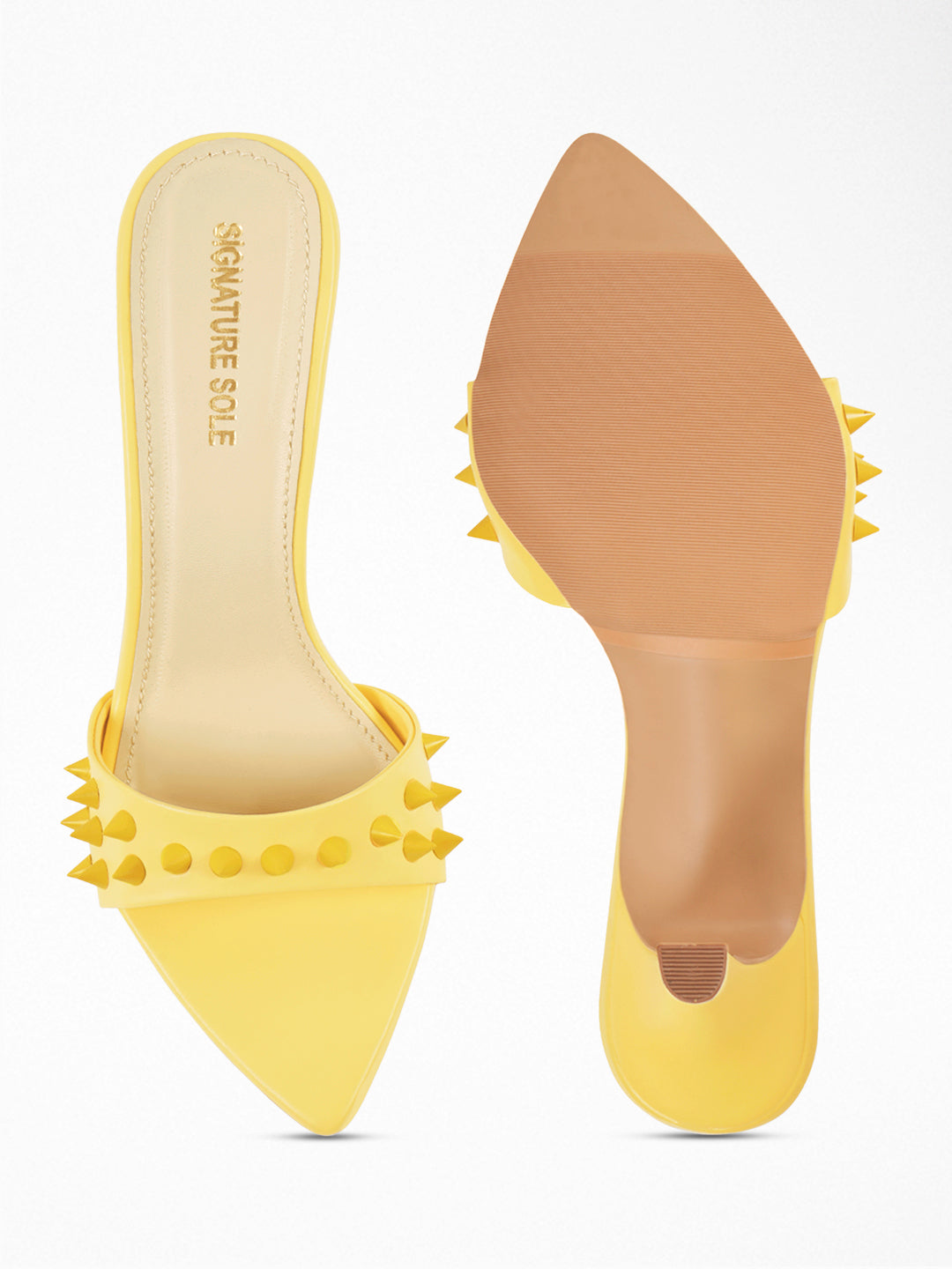Yellow Spike Stud heels Mule