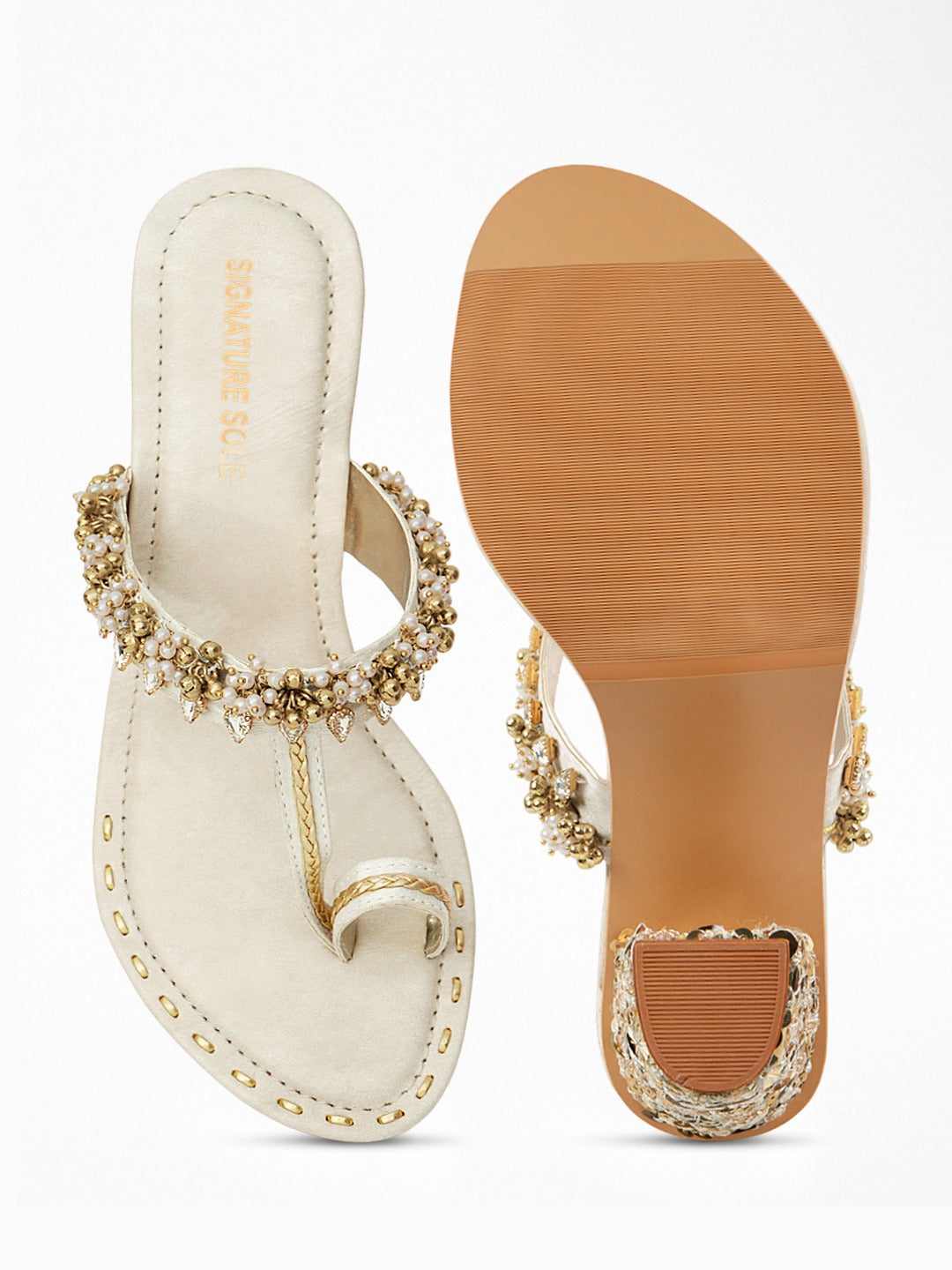 Ivory Kundan Block Heel Sandal