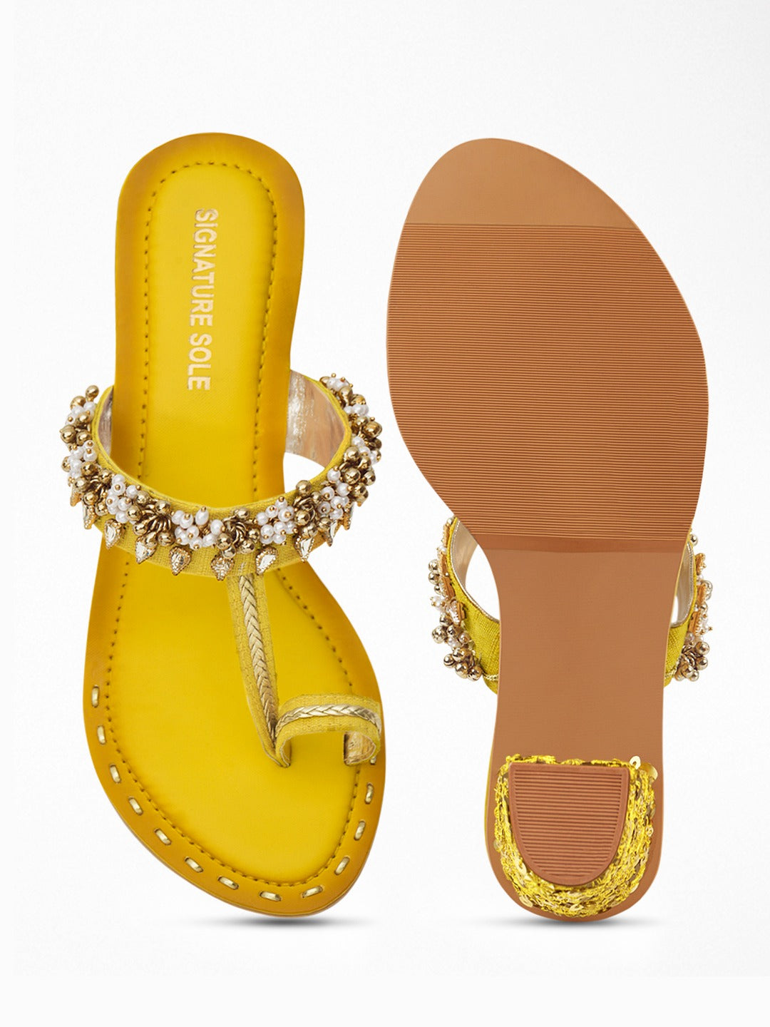 Gold Yellow Kundan Block Heel Sandal