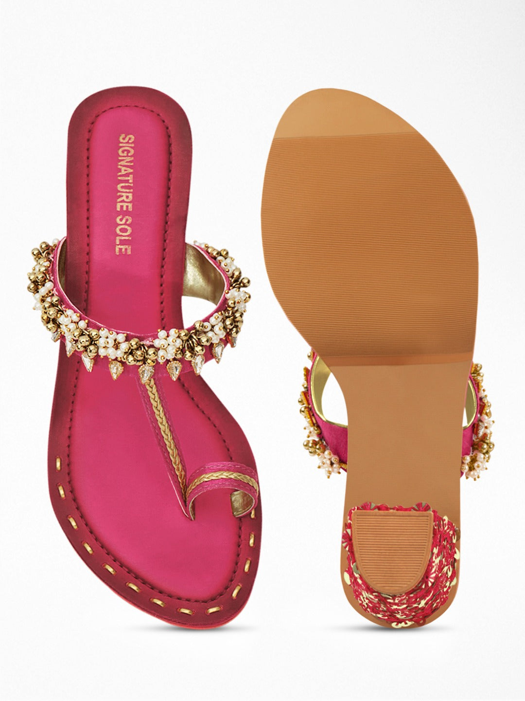 Pink Kundan Block Heel Sandal