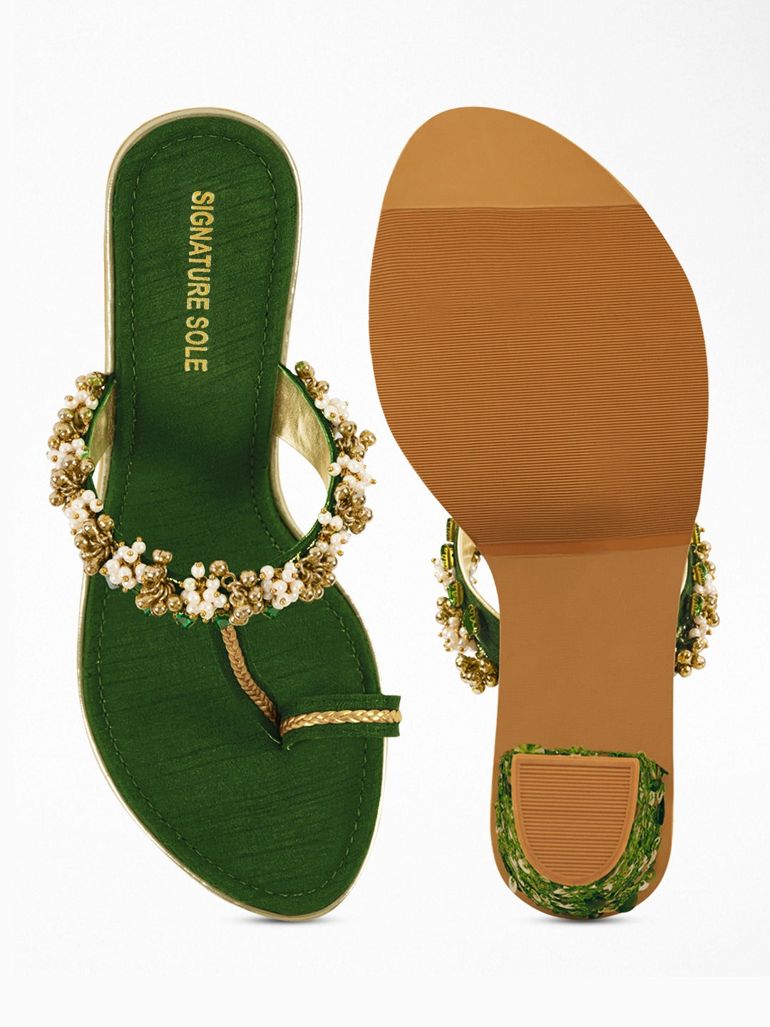 Green Pearl Bead Ethnic Flat Sandal
