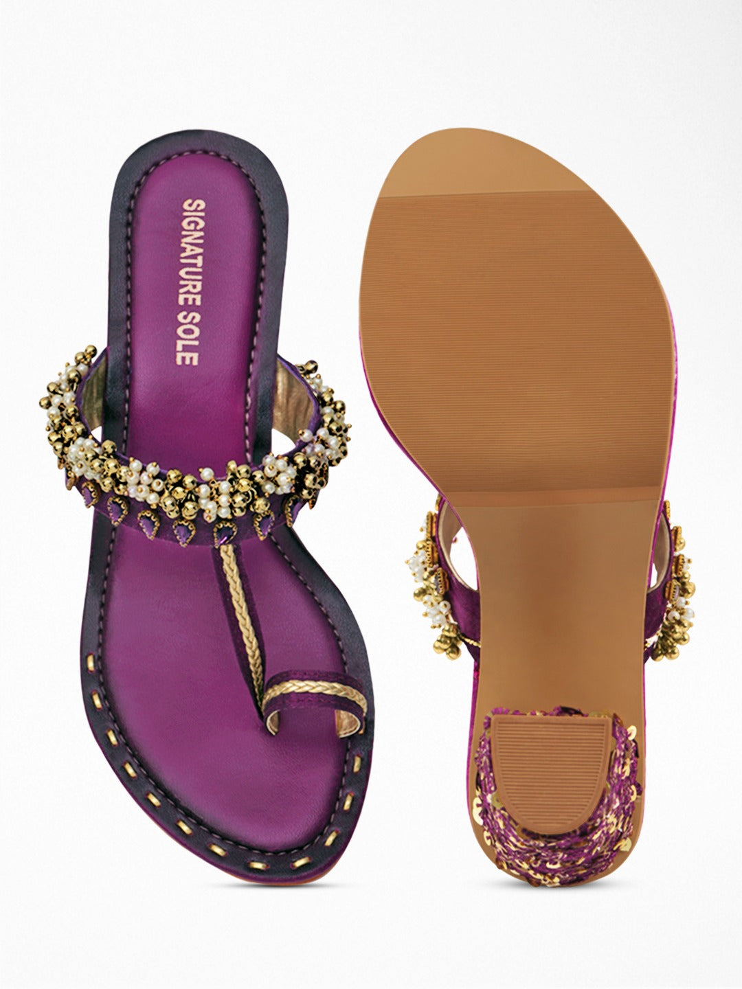 Purple Pearl Bead Ethnic Flat Sandal