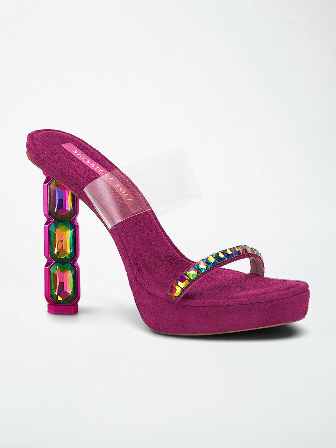 Pink Iridescent Jewel Heel wedge Mule
