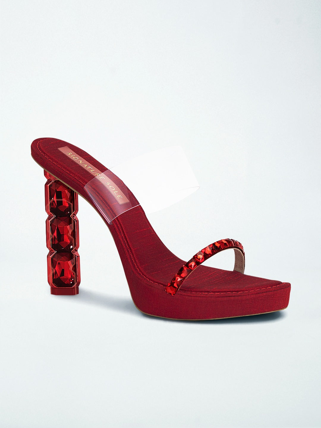 Red Crystal Jewel Heel wedge Mule