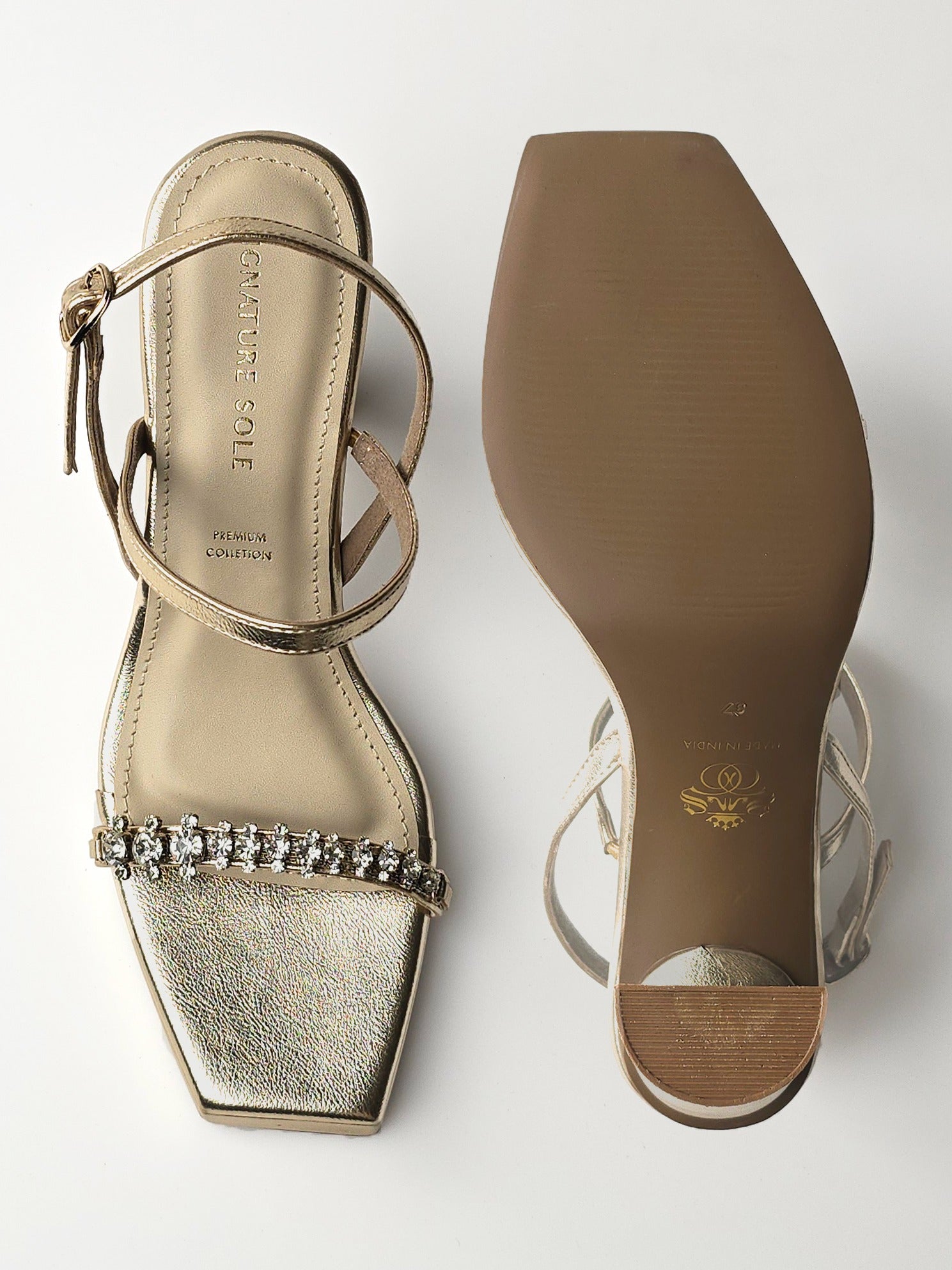 Gold Strappy Block Heel Ankle Sandal