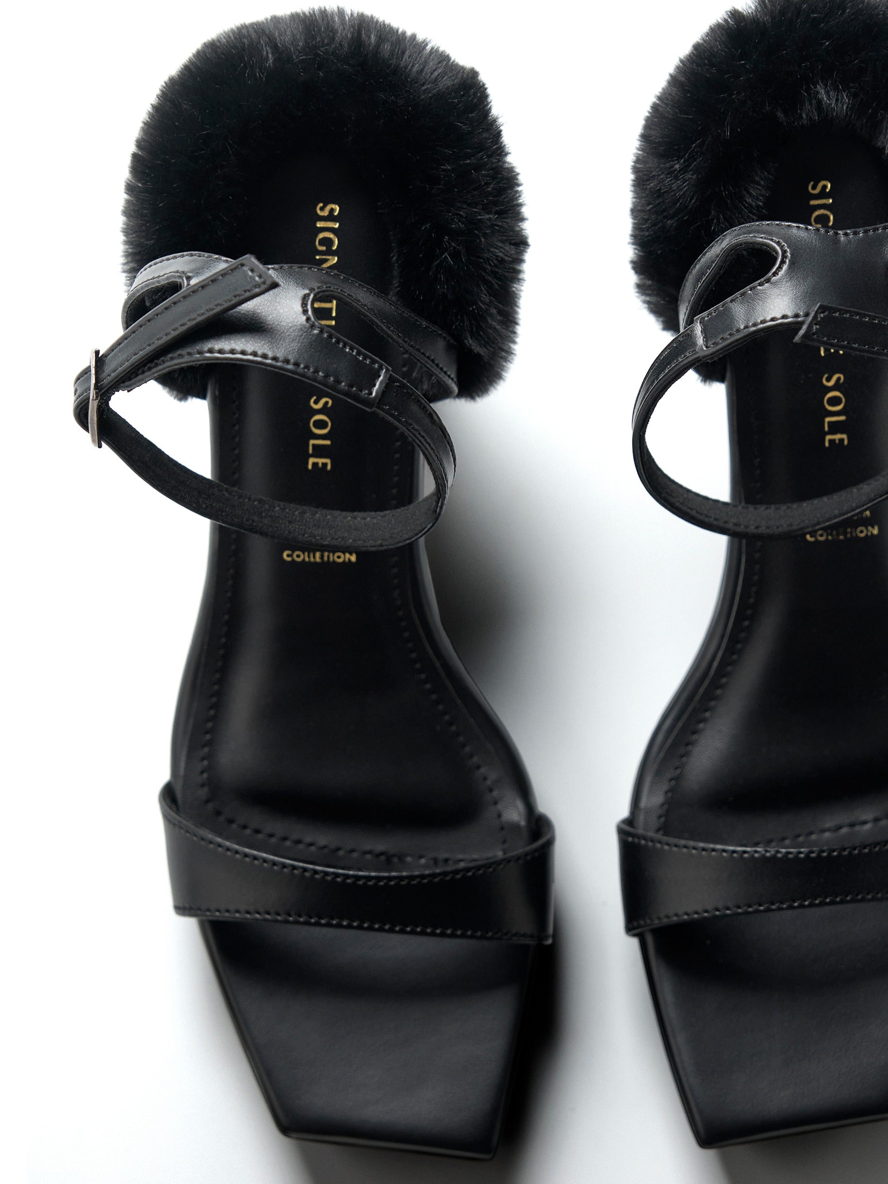 Black Faux Fur wedge Block Heel