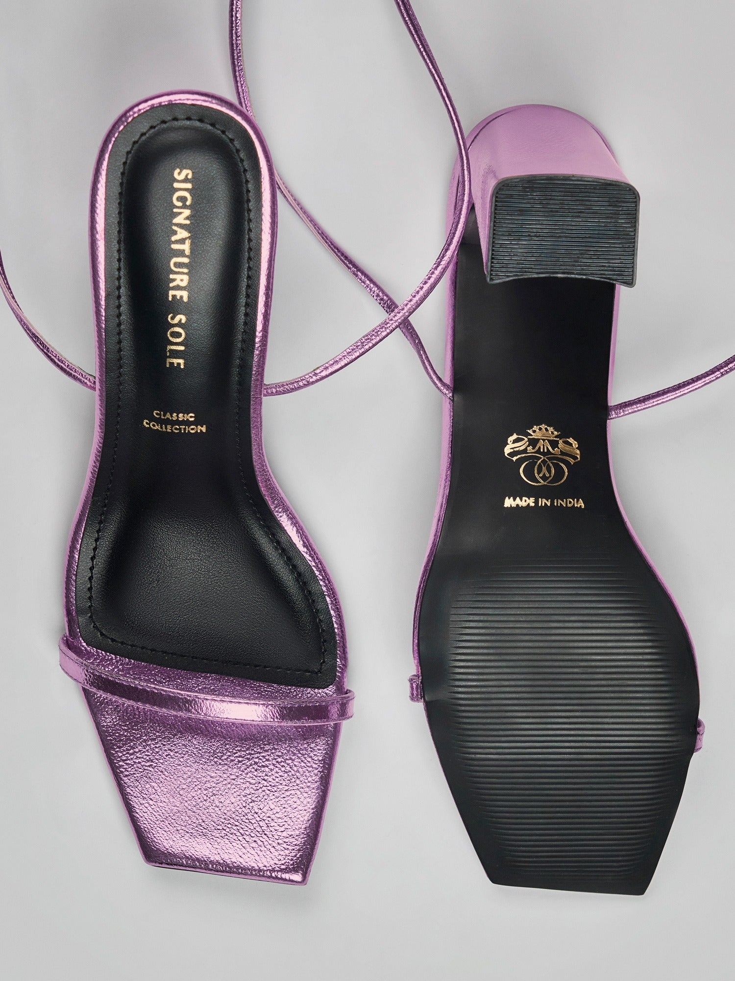 Blush pink Metallic Ankle Wrap Block Heel