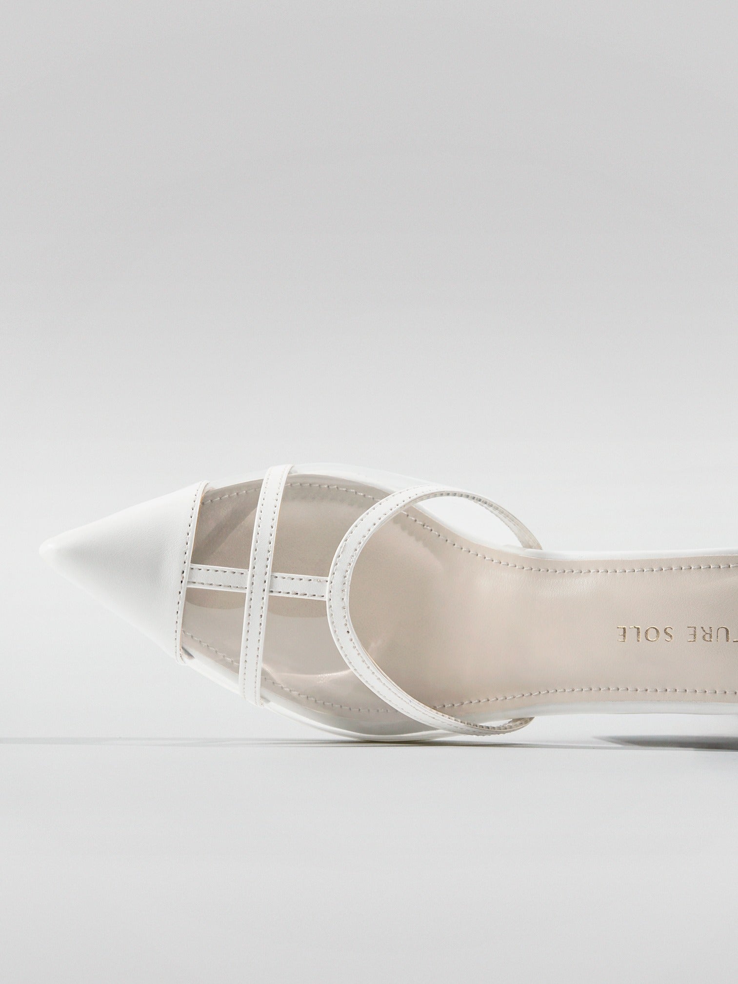 White Cage Strap Block Heel Mule