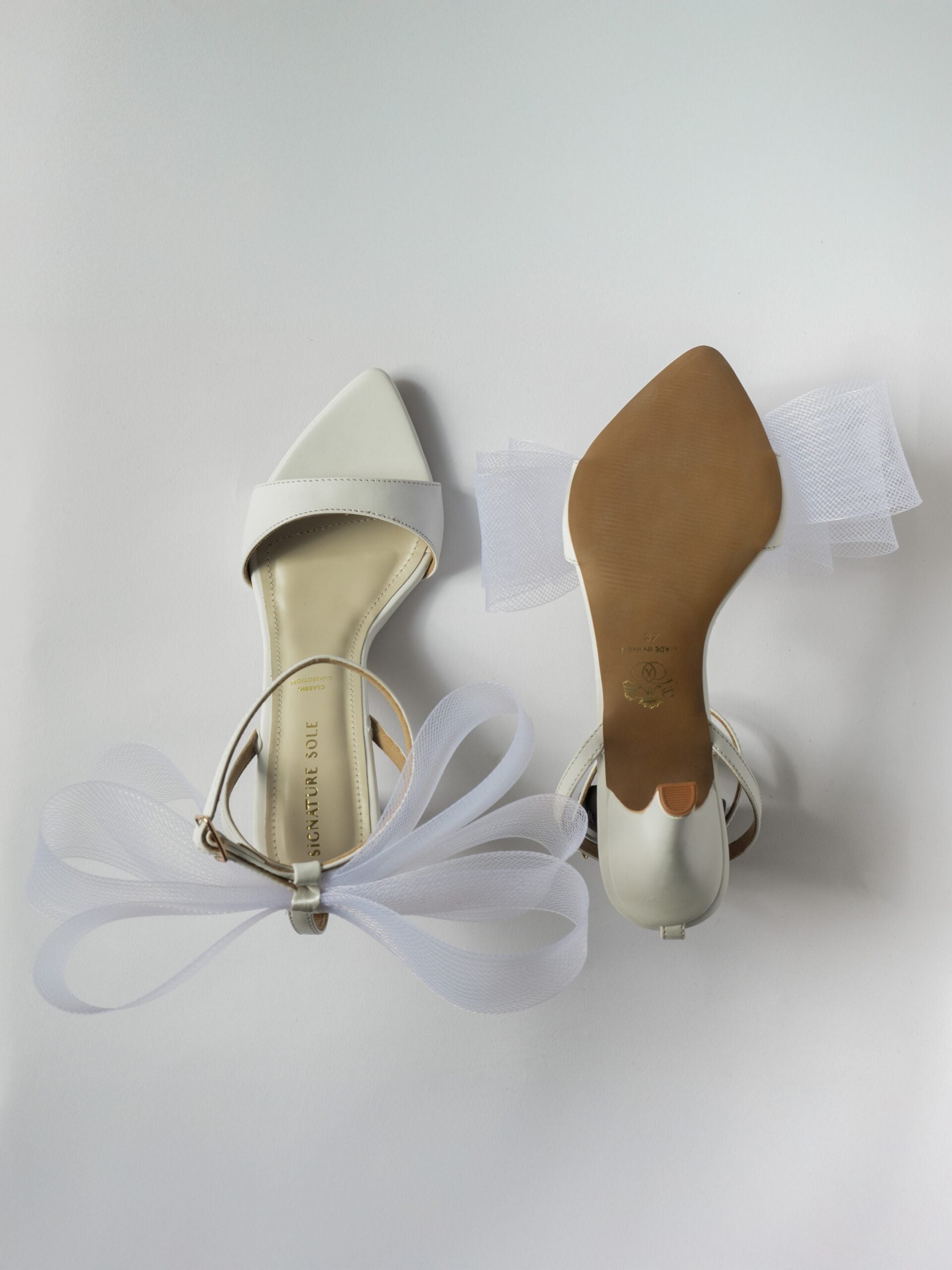 Ivory Satin Bow Ankle Strap Kitten Heel