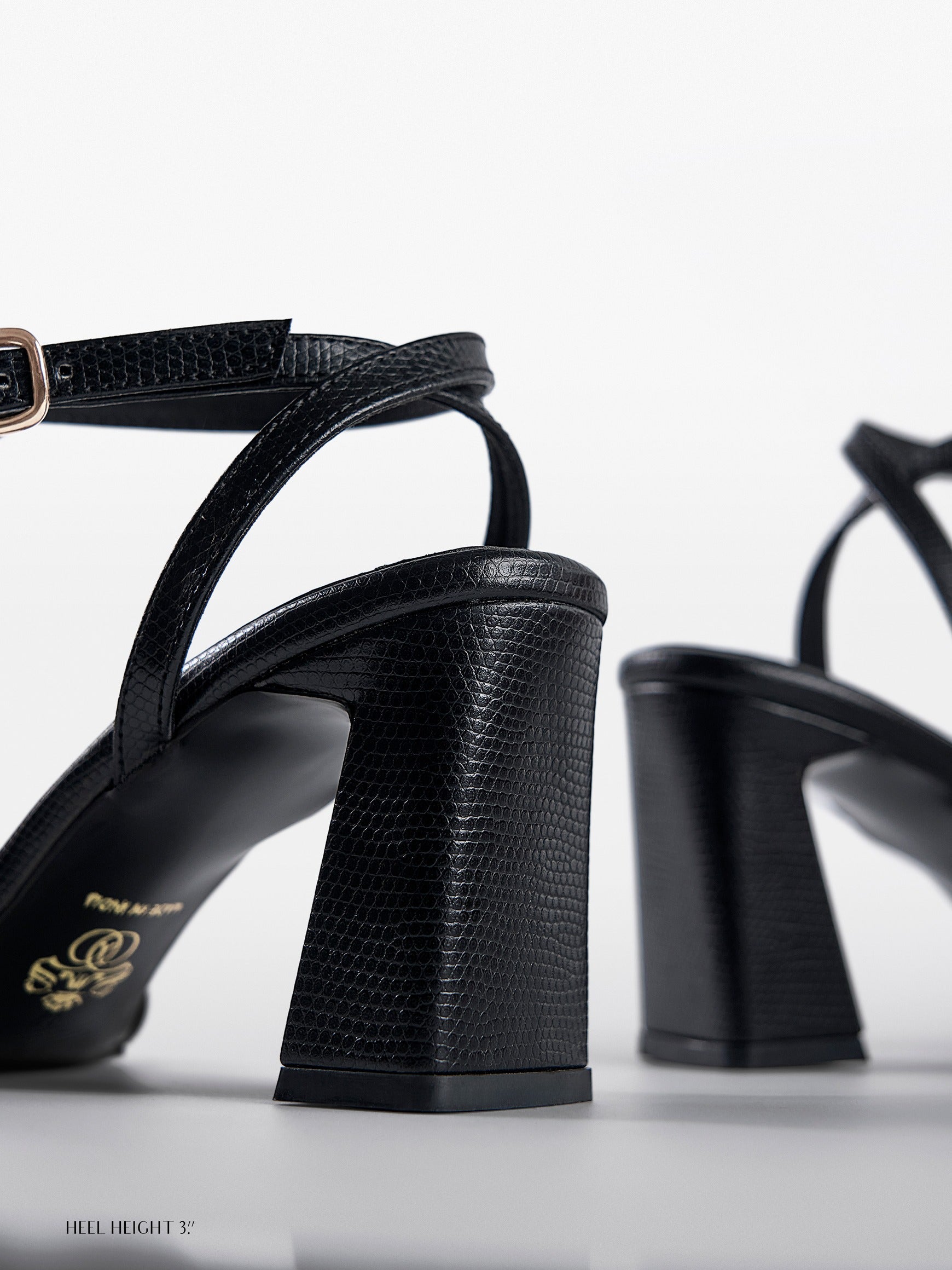 Black Gold Clasp Open Toe Heel Sandal