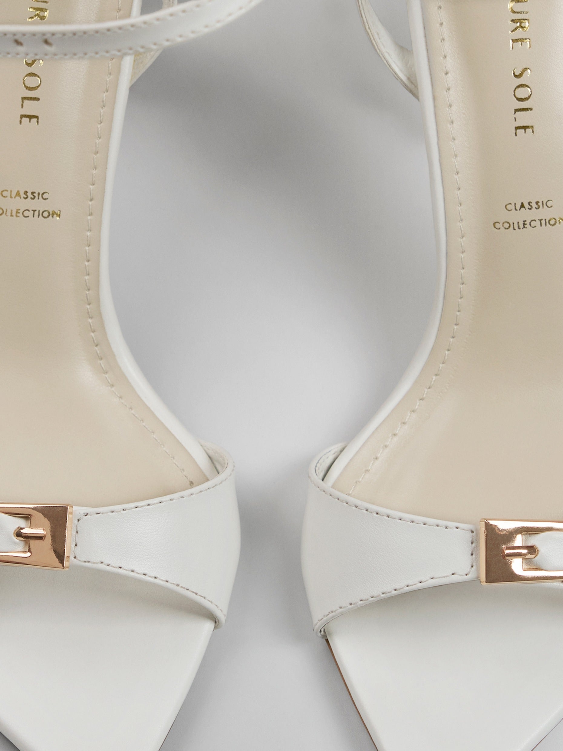 White Gold Clasp Block Heel Sandal