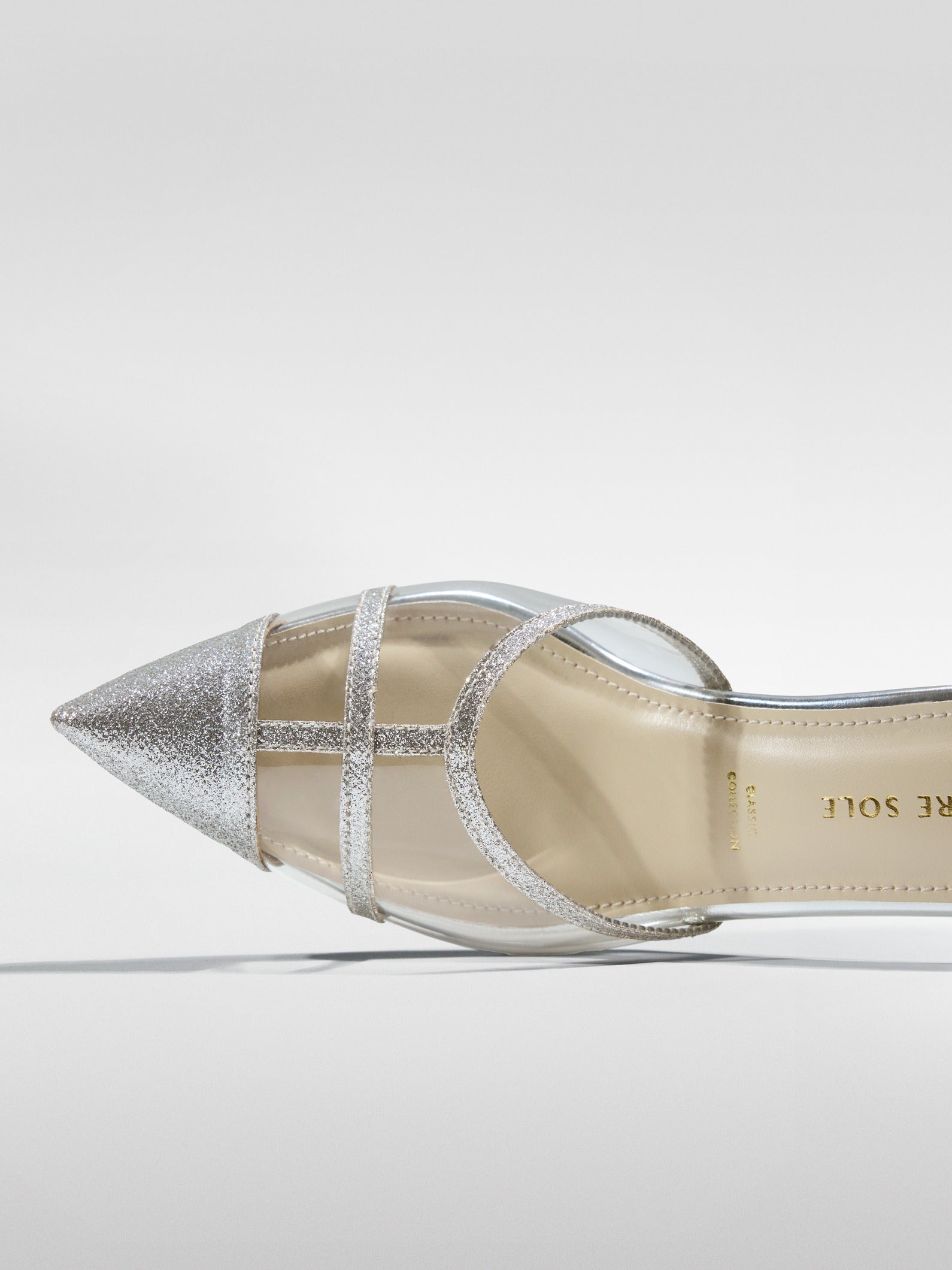 Silver Glitter Cage Slingback Kitten Heel