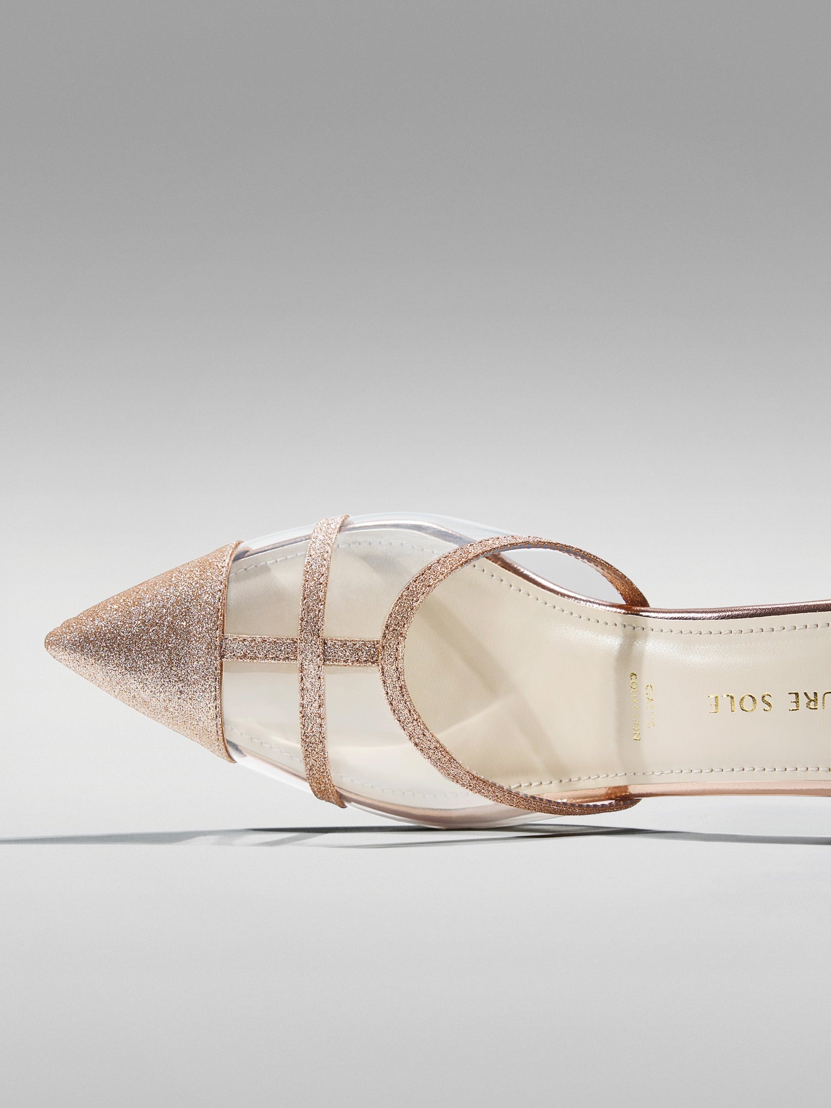 Rose Gold Glitter Cage Slingback Heel