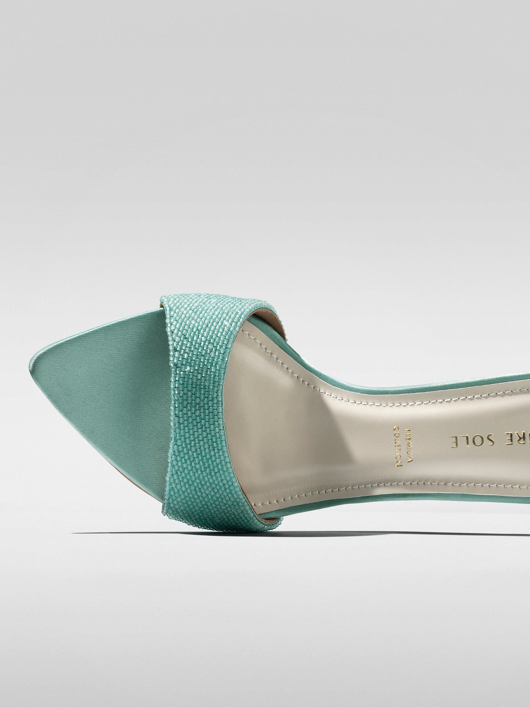Mint Crystal Embellished Kitten Heel