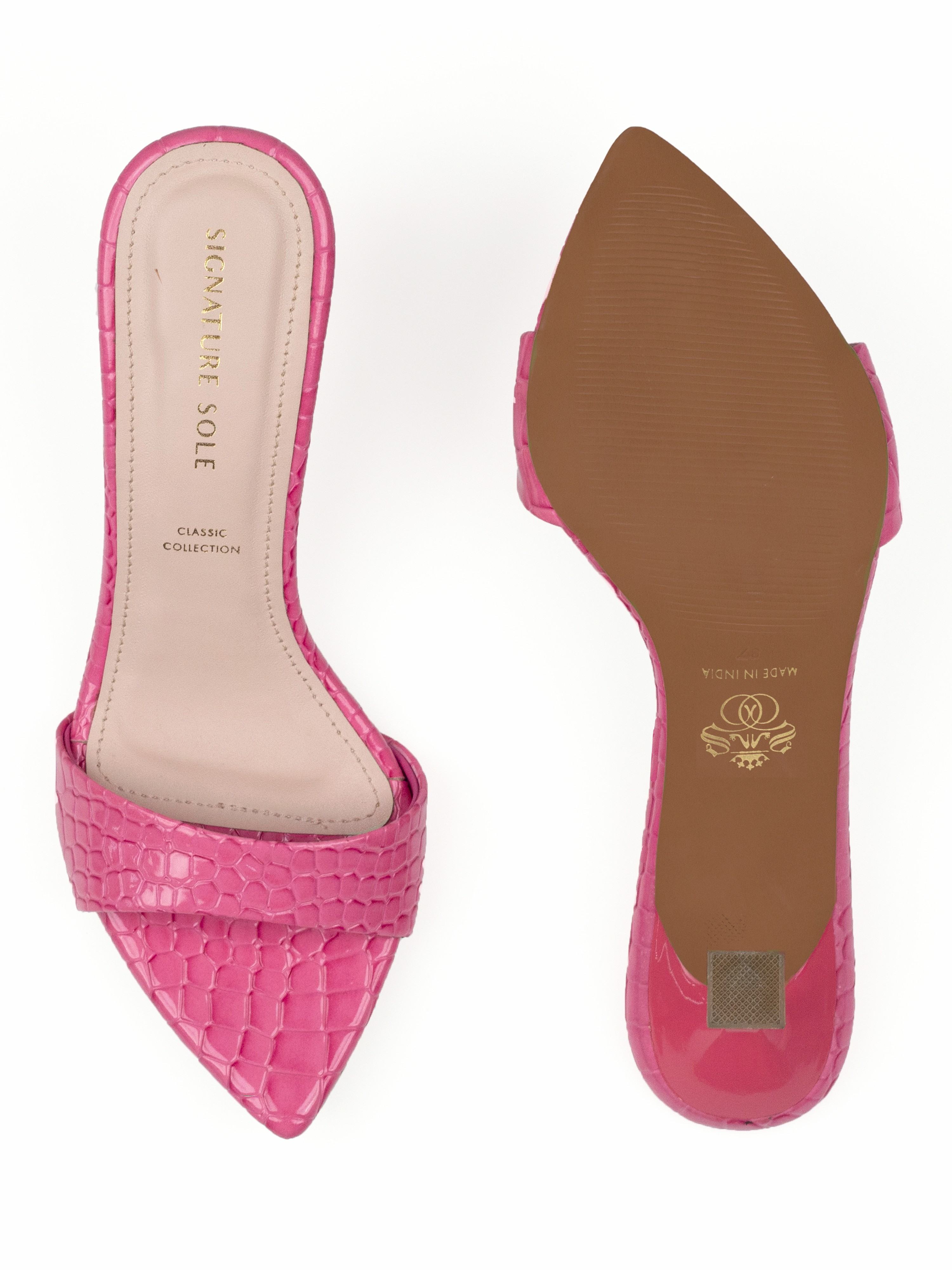 Pink Croc Sculptural Heel Mule