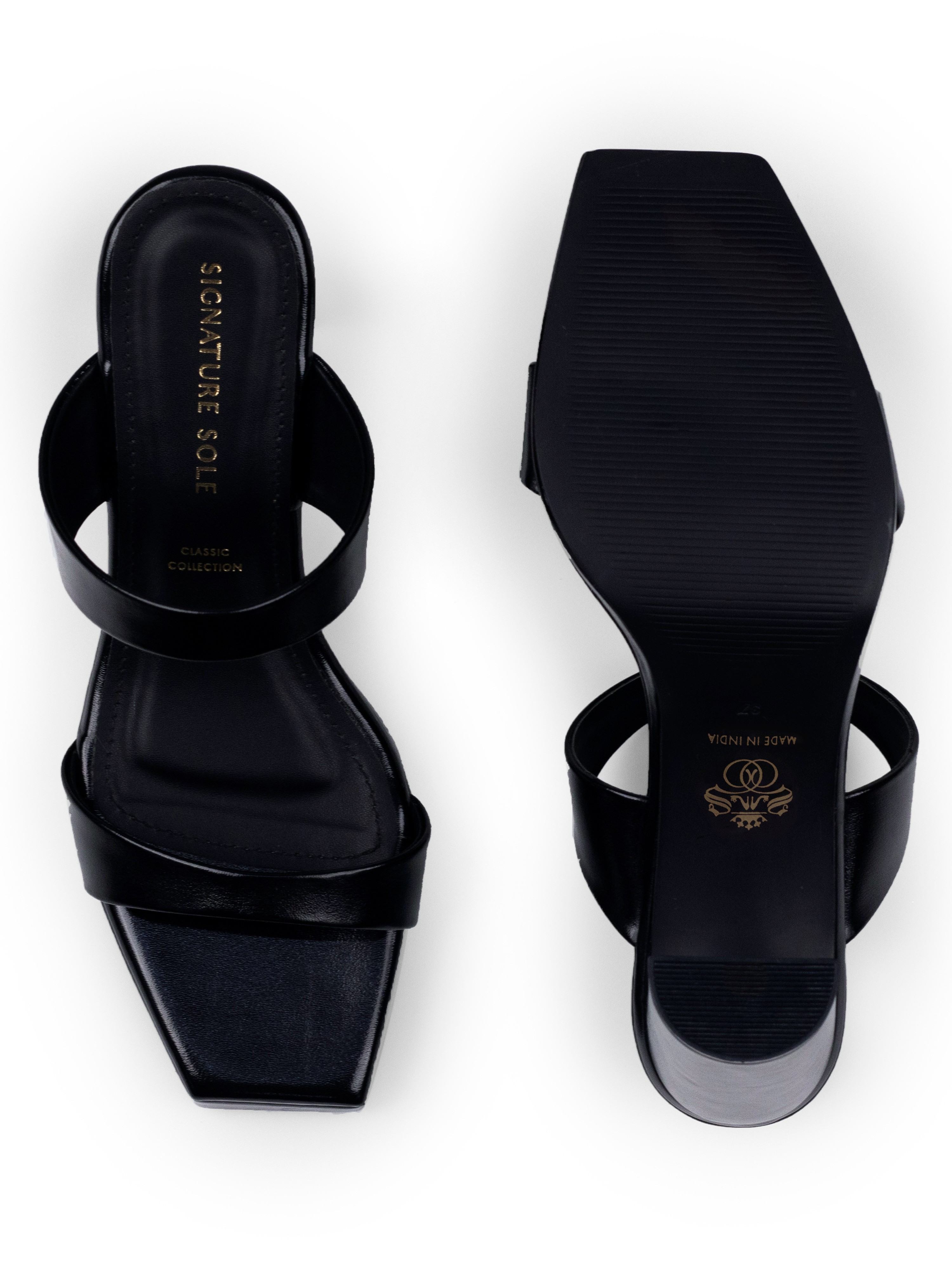 Black Double Strap Block Heel Mule