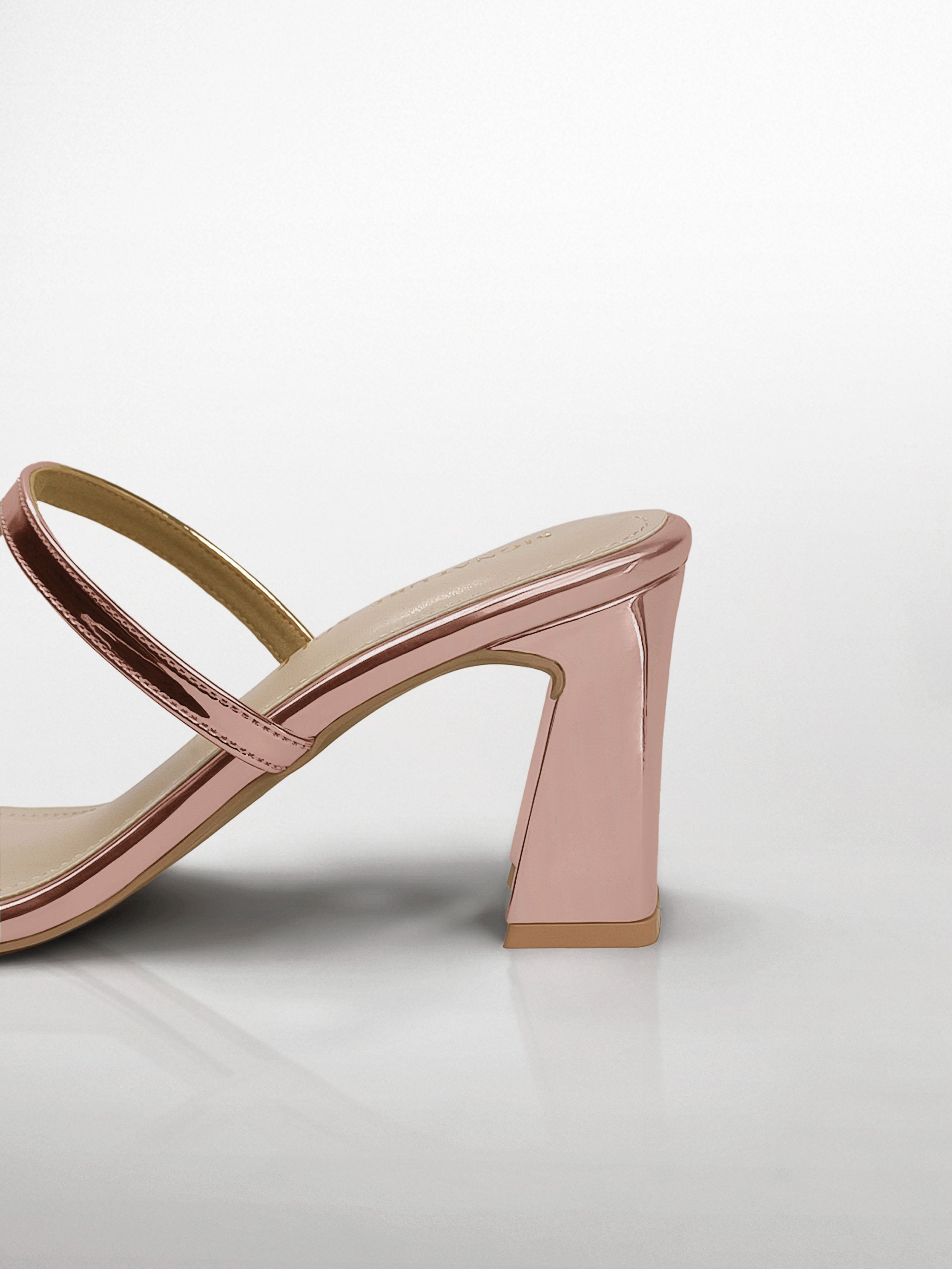 Rose Gold T-strap Block Heel Mule