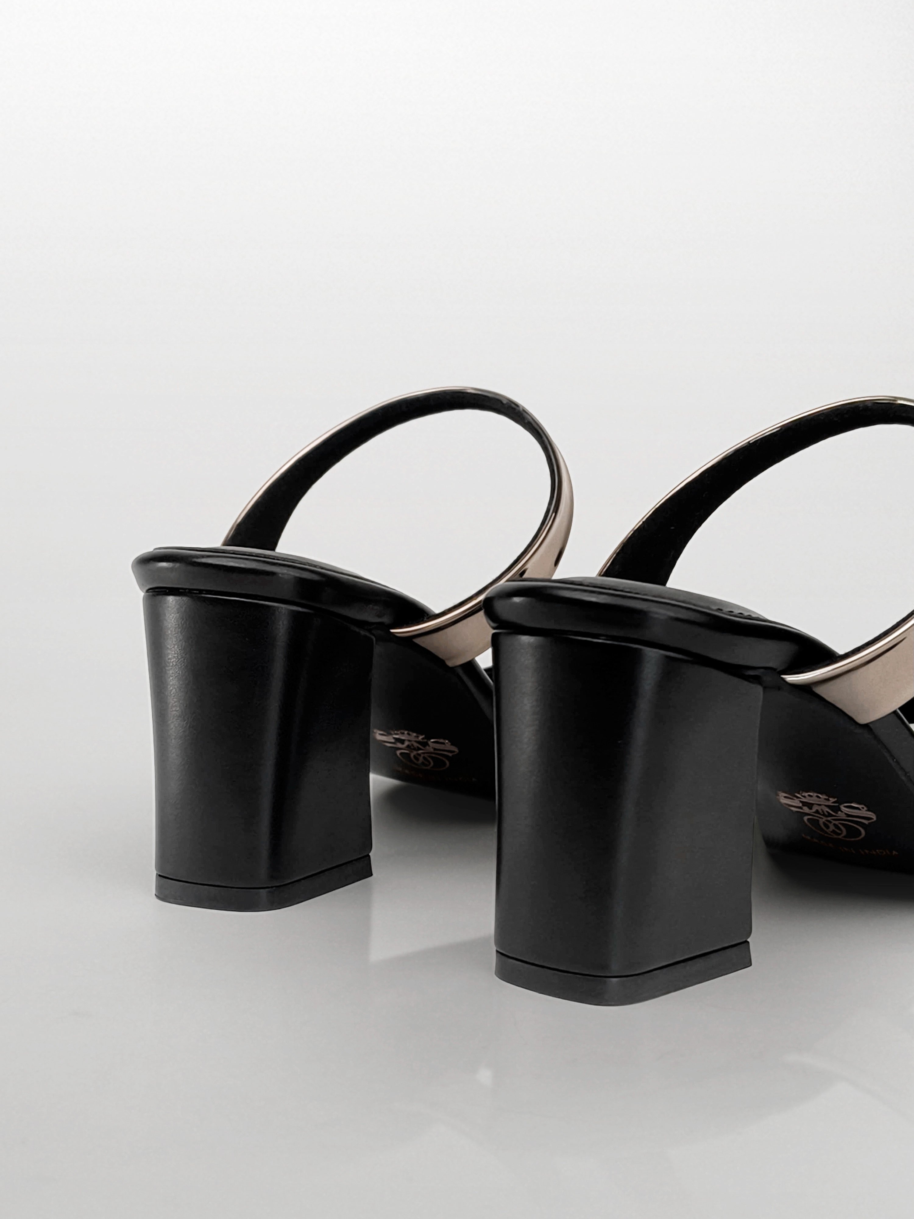 Black Gunmetal Block Heel Mule
