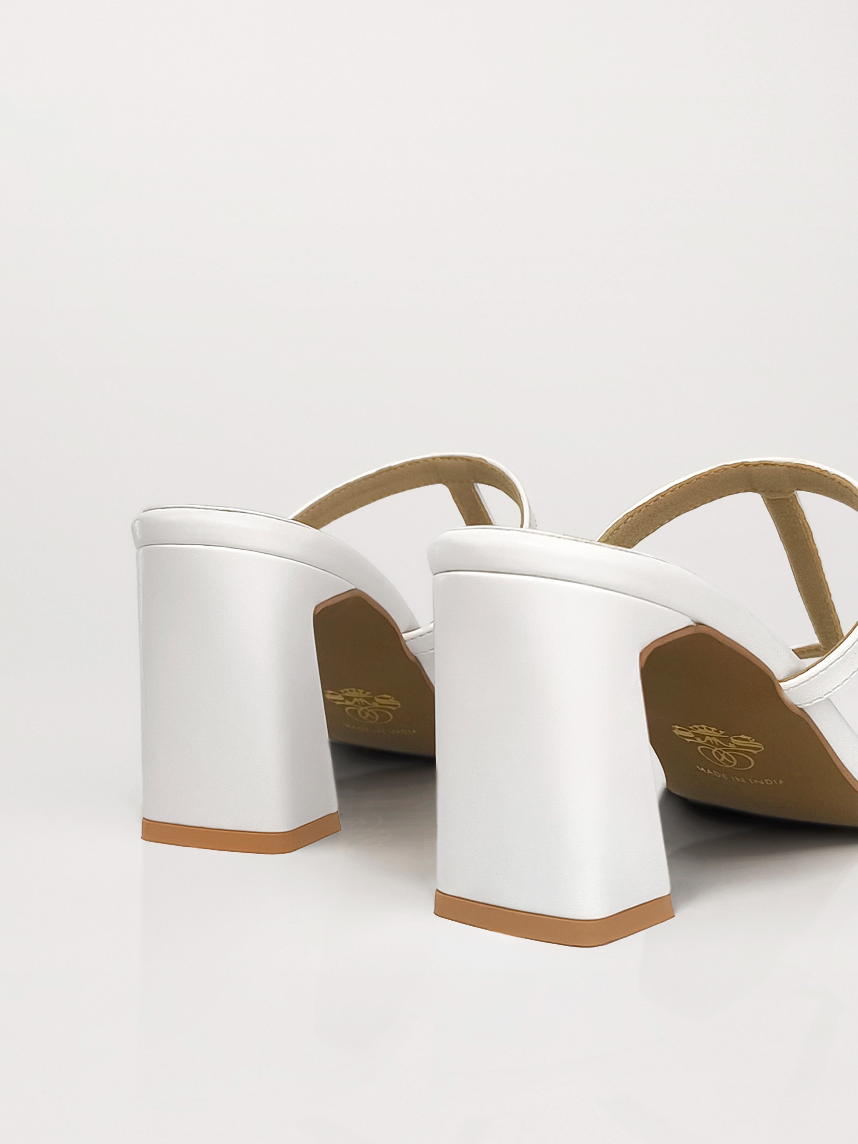 White T-strap Block Heel Mule