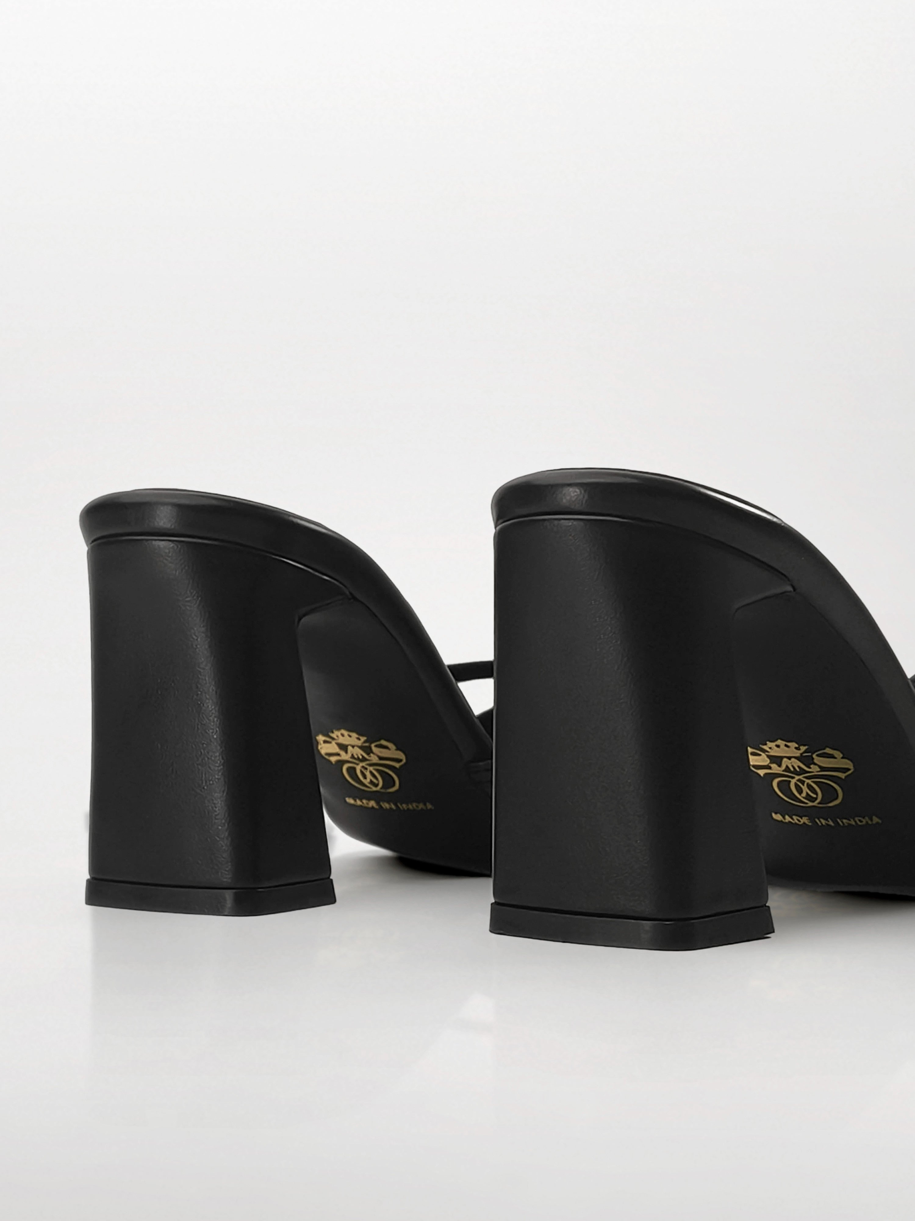 Black Cross-Strap Block Heel Mule