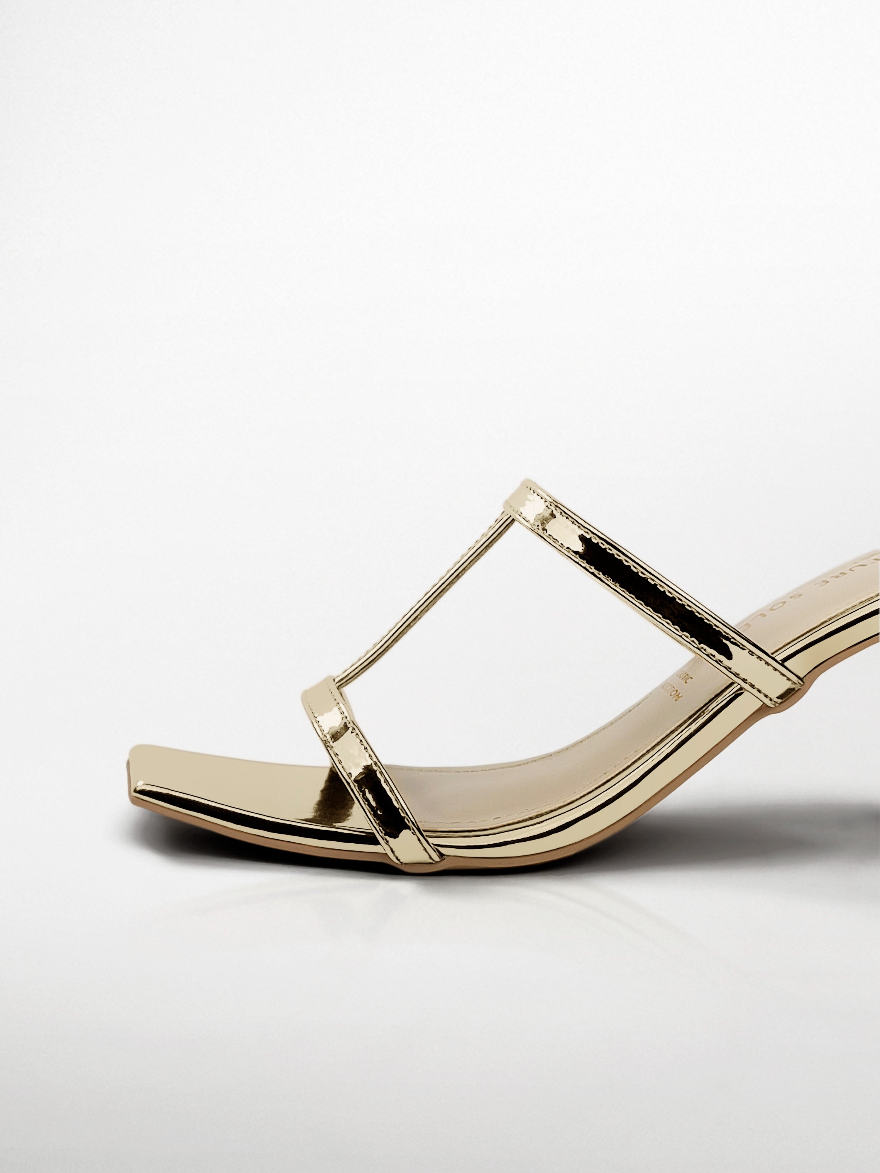Gold T-strap Block Heel Mule