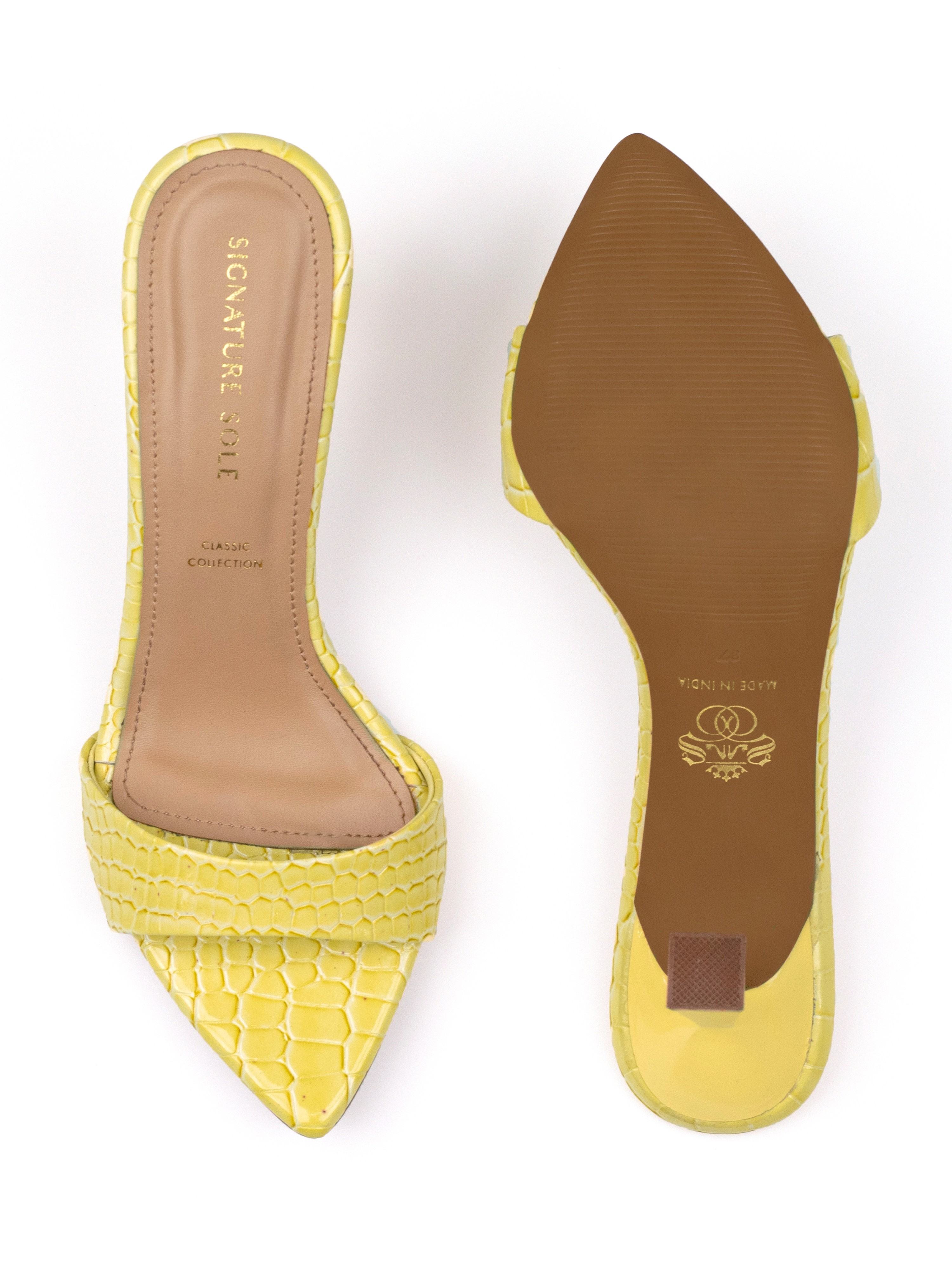 Yellow Croc Sculptural Heel Mule
